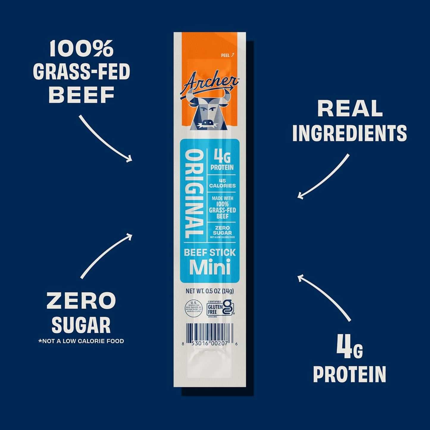 Archer Jerky Mini Beef Jerky Sticks - Grass Fed Beef Sticks Individually Wrapped, Bulk Snack Packs for Adults, Gluten Free, Paleo, Keto, Low Carb - .5 oz (Pack of 12)