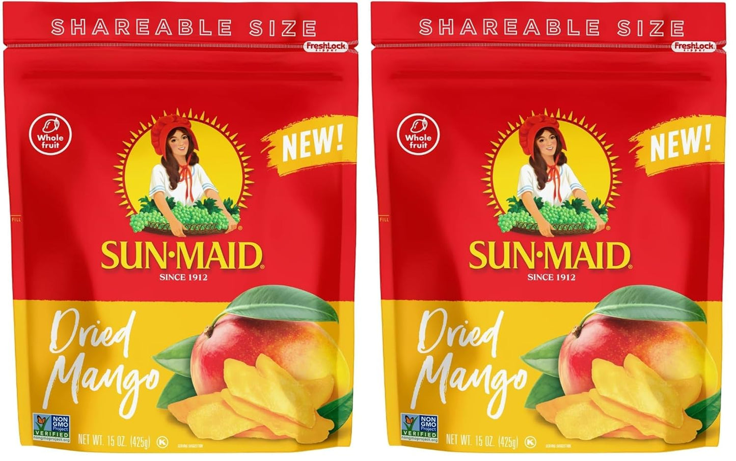Sun-Maid Dried Mango Slices - 15 oz Resealable Bag - Sweetened with Cane Sugar - Dried Fruit Snack for Lunches, Holiday Snacks, and Charcuterie Boards