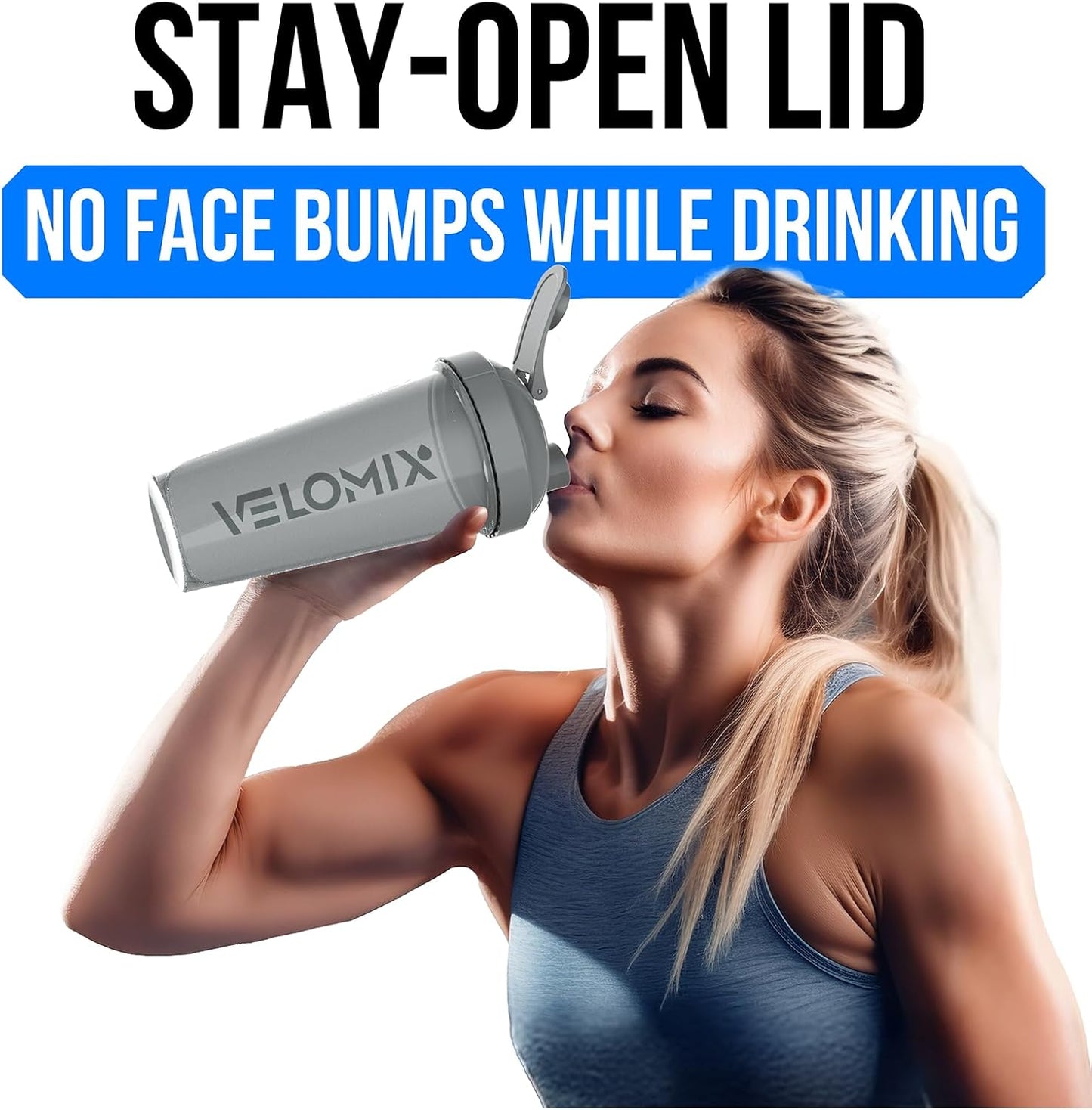 VELOMIX -4 Pack- 28 oz Protein Shaker Bottles for Protein Mixes - 4x Wire Whisk | Leak Proof Shaker Cups for Protein Shakes | Protein Shaker Bottle Pack (Silver Mix)