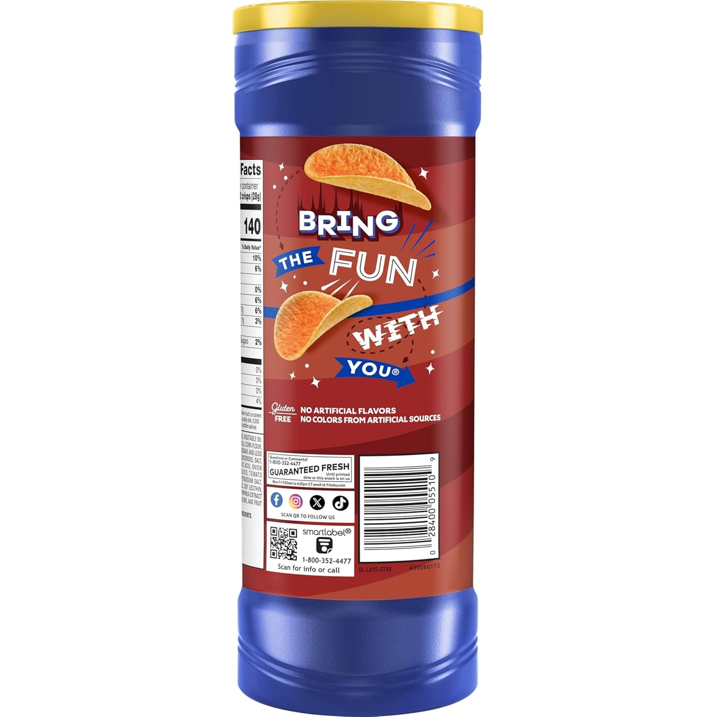 Lay’s Stax Potato Crisps Chips, Mesquite BBQ, Gluten Free, 5.5 Oz Canister Pack
