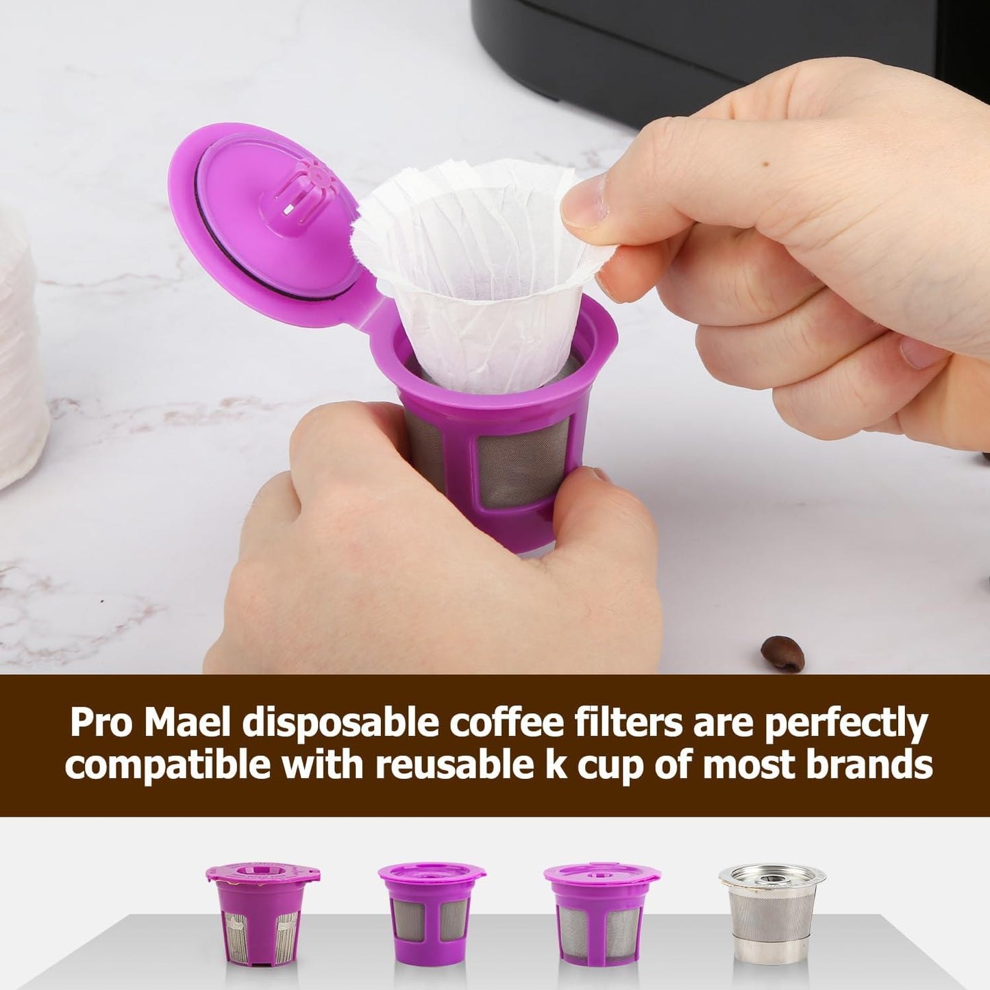 Pro Mael 360 Count Disposable K Cup Filters, Coffee Filter Paper for Keurig Brewers Single Serve 1.0 and 2.0, Use with Reusable K Cup Pods (White)