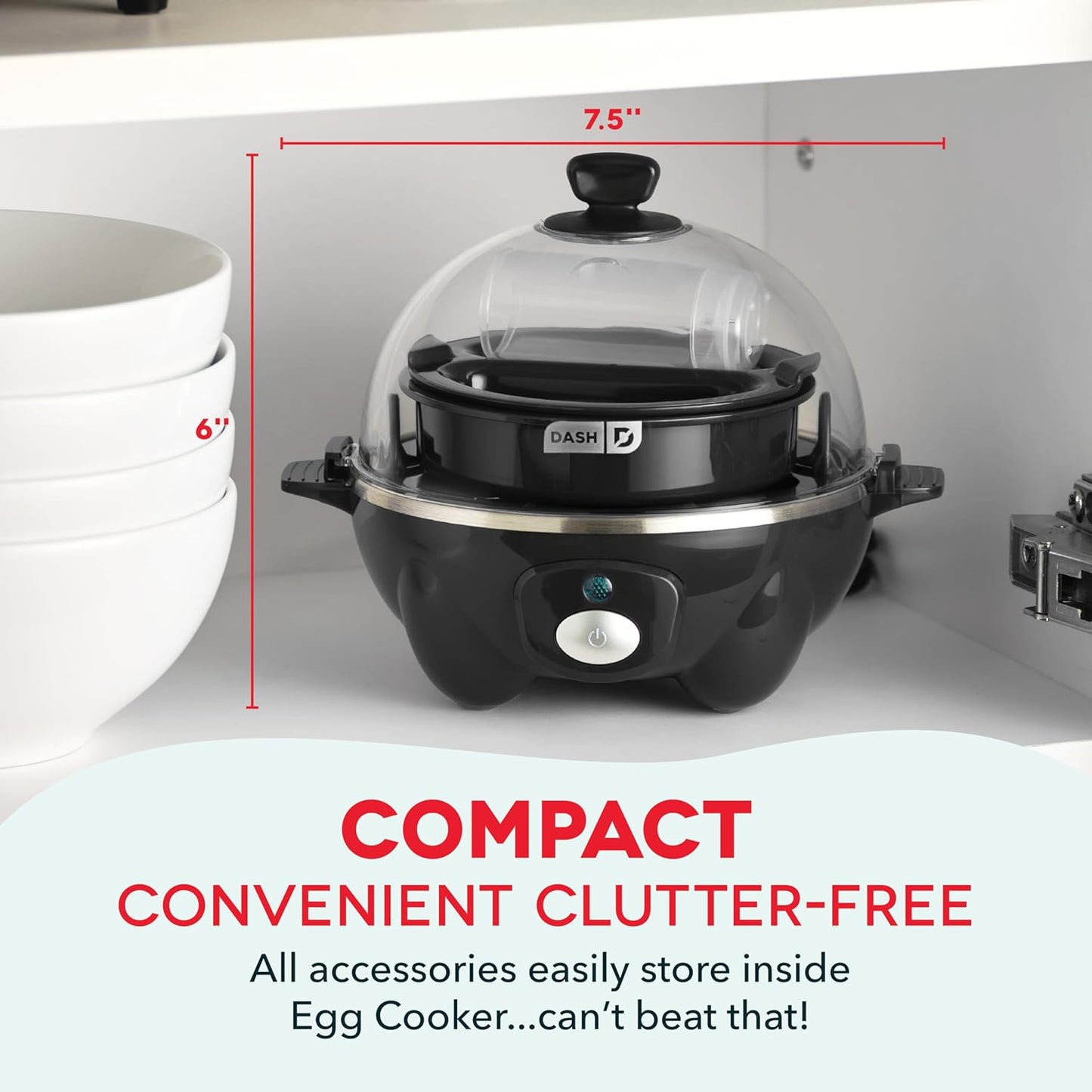 DASH Electric Rapid Egg Cooker for Hard Boiled/Poached/Scrambled Eggs or Omelets with Auto Shut-Off Feature, Black, 7 Egg Capacity