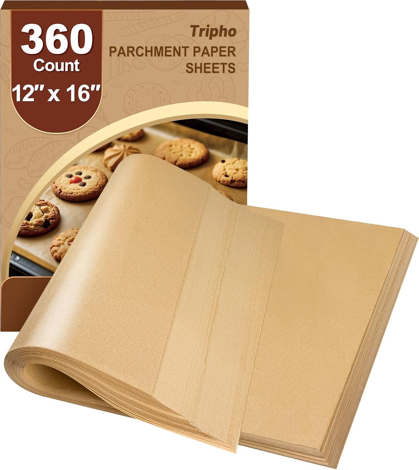 360 Count 12"x 16" Heavy Duty Parchment Paper Sheets for Baking, No-Stick & No-Leak Unbleached Baking Paper, Pre-cut Half Parchment Paper Sheets for Oven, Air Fryer, Microwave