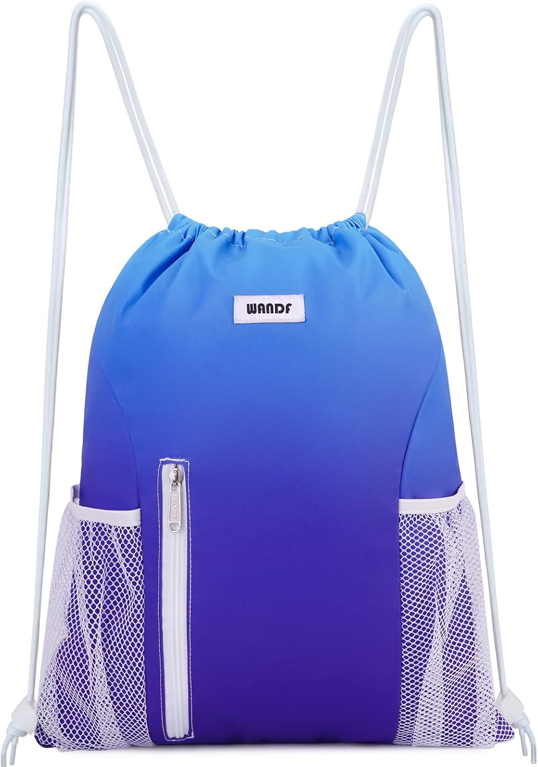 WANDF Drawstring Backpack Sports Gym Sackpack with Mesh Pockets Water Resistant String Bag for Women Men(Black)