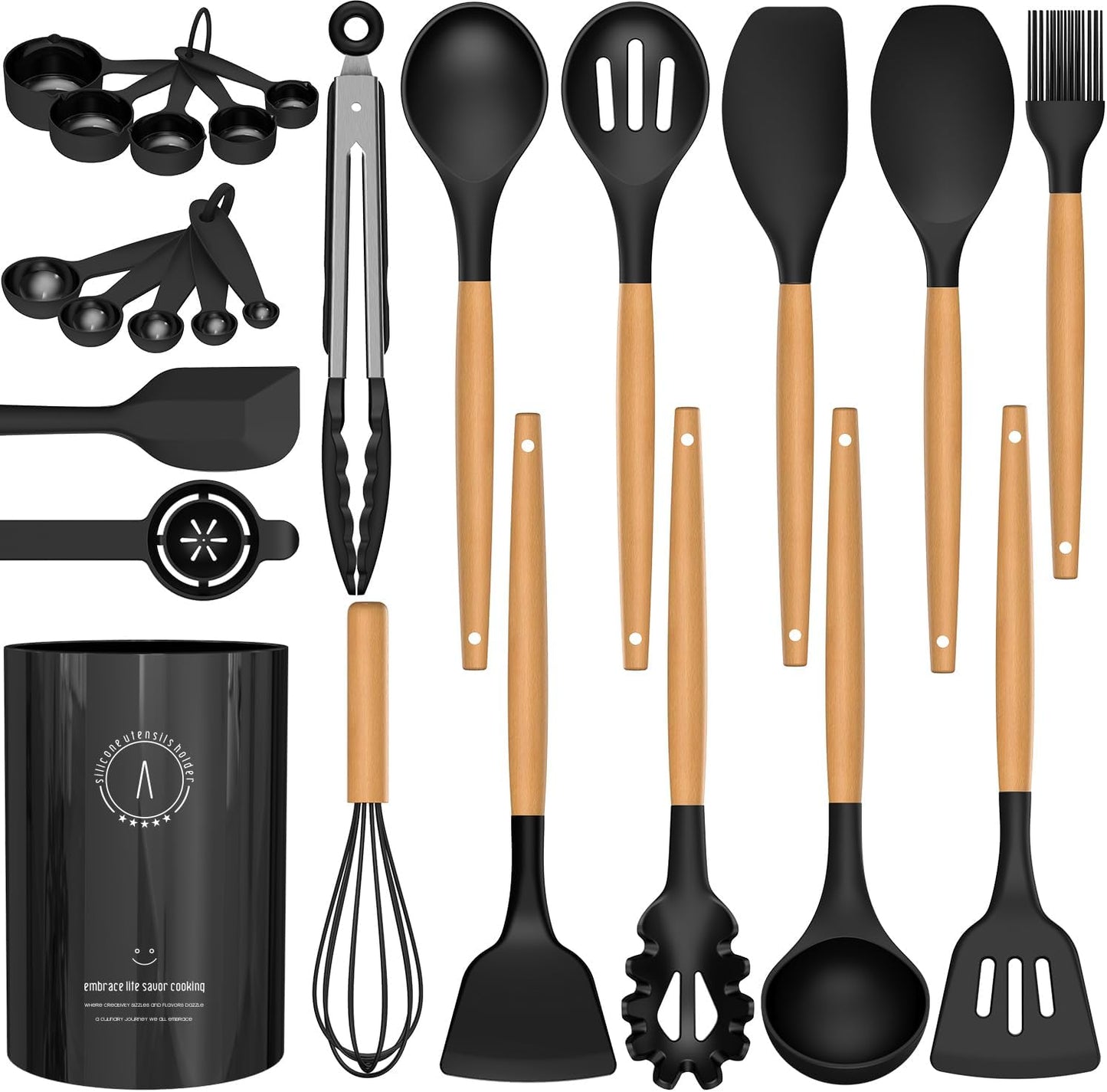 AVGPD Silicone Cooking Utensils Set with Wooden Handles – BPA‑Free