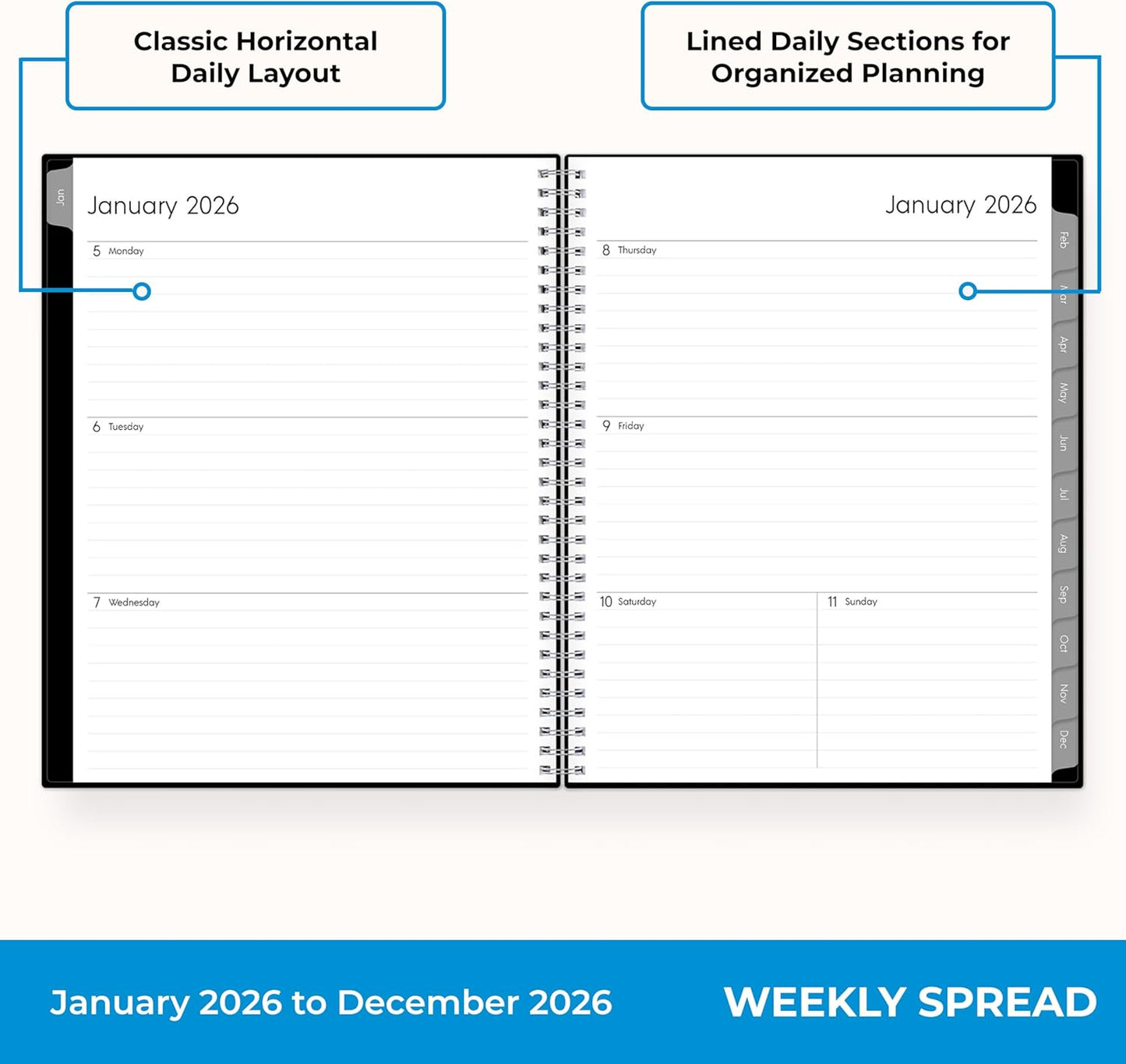 Blue Sky 2026 Weekly and Monthly Planner Calendar, Includes January 2026 - December 2026, 8.5" x 11", Flexible Cover, Wirebound, Laminated Tabs, Storage Pocket, Enterprise