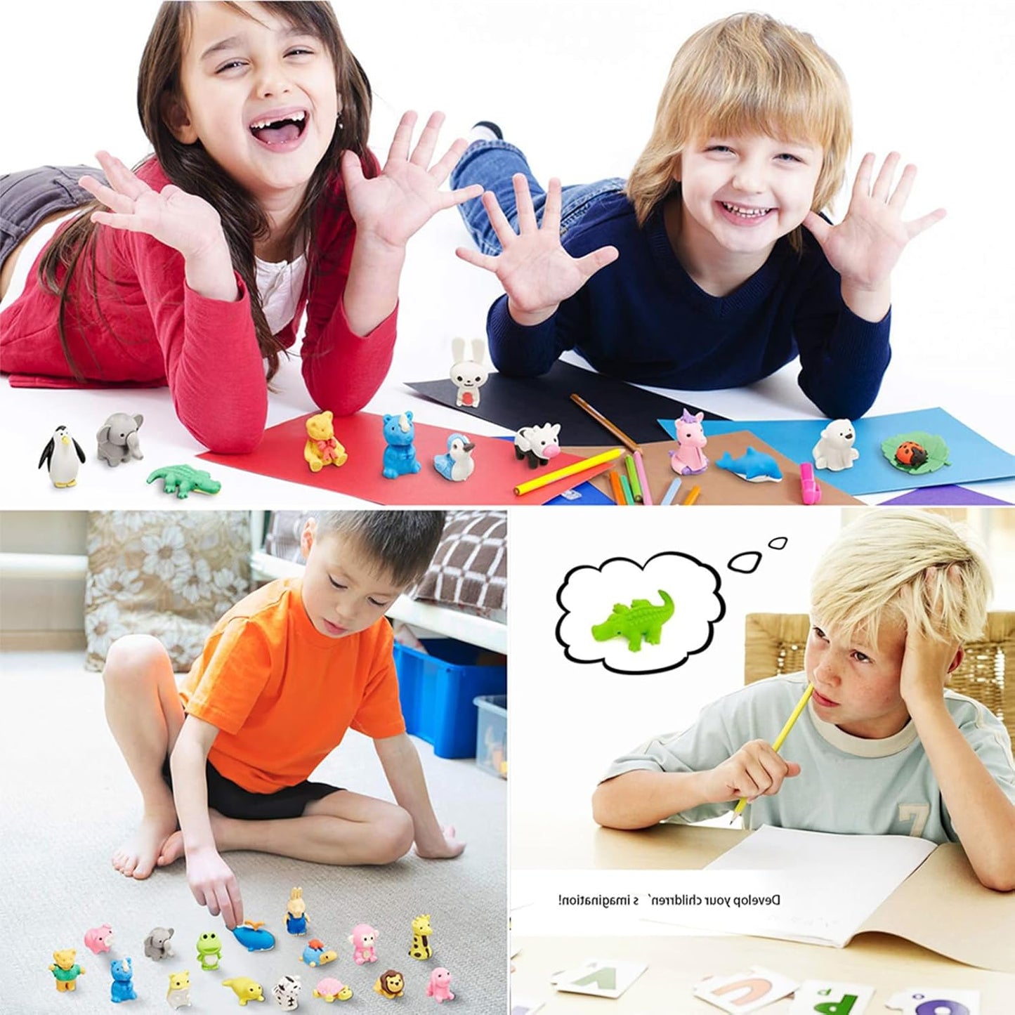 60Pcs Animal Erasers Desk Pets for Kids Animal Pencil Erasers Bulk Puzzle Eraser Toys Gifts for Classroom Prizes,Game Reward,Treasure Box,Easter Egg Fillers,Goodie Bag Stuffers,Party Favors