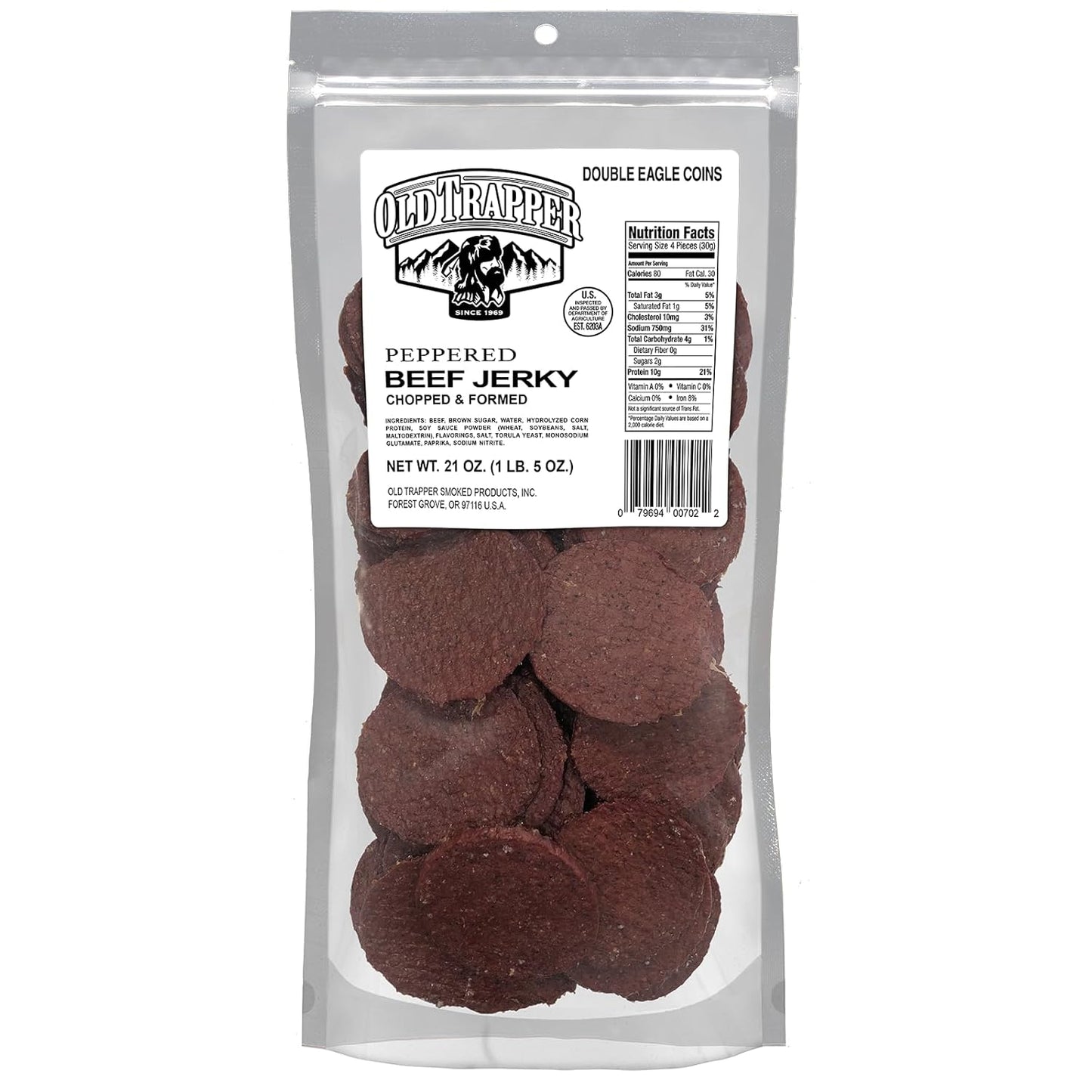 Old Trapper Double Eagle Beef Jerky, Old-Fashioned Flavor, 21 Ounce Package, Delicious Jerky Snacks, 10 Grams of Protein and 80 Calories per Serving (Pack of One)