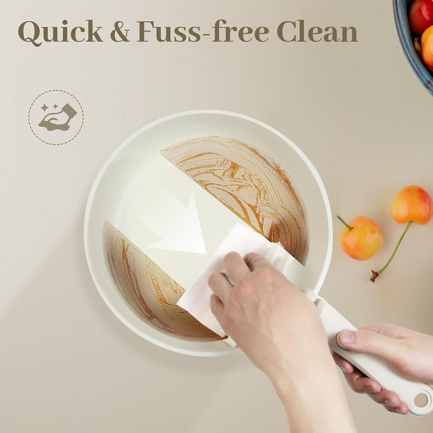 5PCS Pots and Pans Set Non Stick, Kitchen Cookware Sets with Detachable Handle, Induction Cookware Sets, Non Stick RV Cookware Cooking Set, Dishwasher & Oven Safe, PFOA Free, Cream White