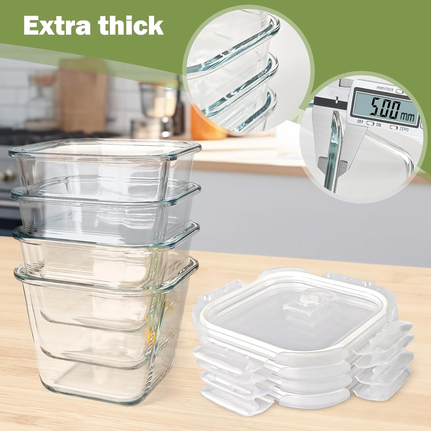 Soup Containers with Lids Glass 32 oz, 4 Cup Borosilicate Glass Food Storage Containers, Microwave & Freezer Safe Jars, Small Square Meal Prep Bowl for Salad, Fruit, Lunch, Ice Cream, Travel, 4 Pack