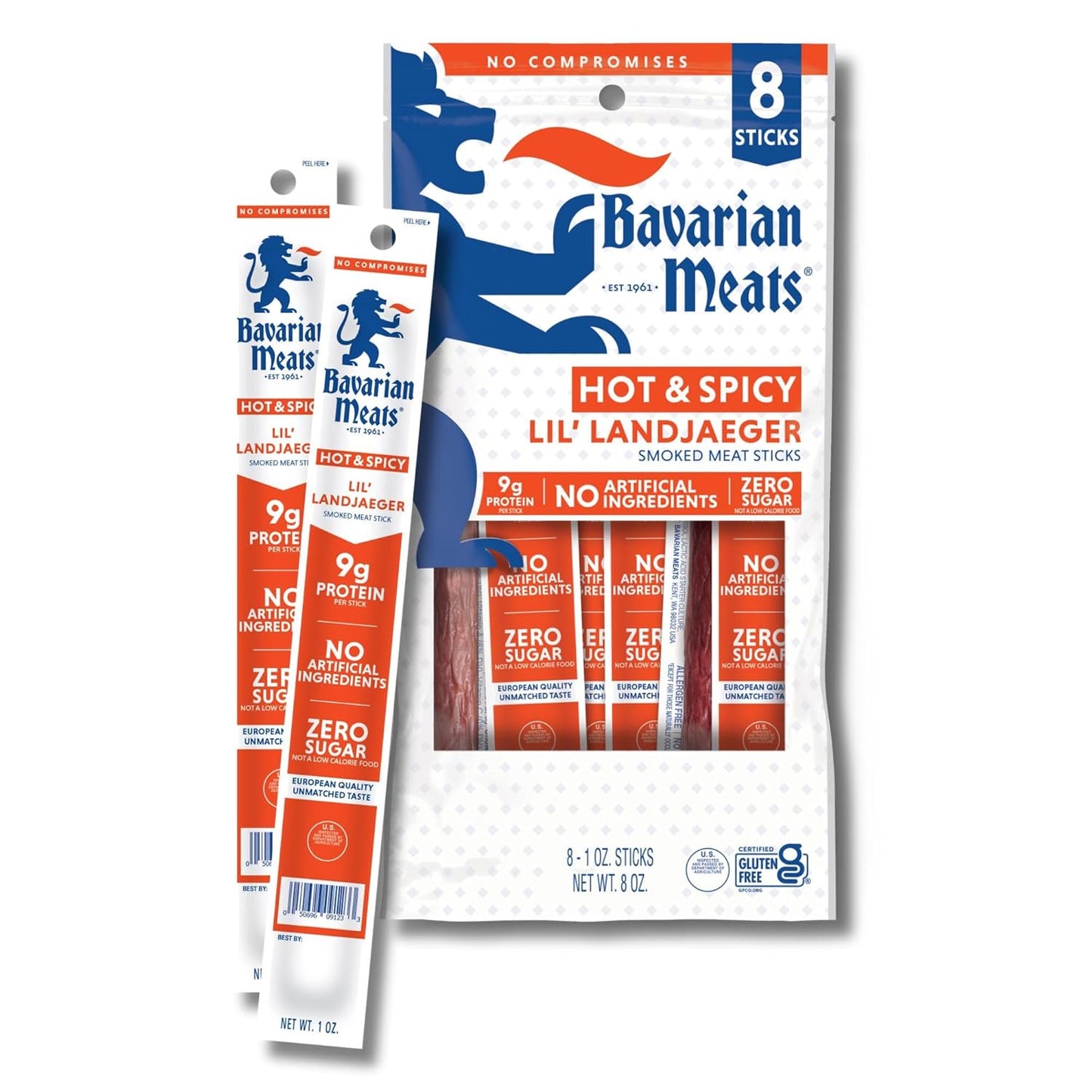 Bavarian Meats Lil' Landjaeger Meat Sticks, Smoked Sausage Protein Snacks, Zero Sugar, Great Source of Protein, Gluten Free, Keto Friendly Low Carb Snack, 10 Ounce