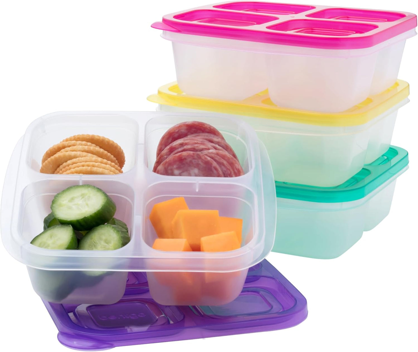 Bentgo Easyboxes 4-Compartment Snack Containers - 8-Piece Set with 4 Trays & 4 Custom-Fit Lids to Seal in Freshness - Reusable Food Storage & Meal Prep Bento BPA-Free Containers (Pastels)