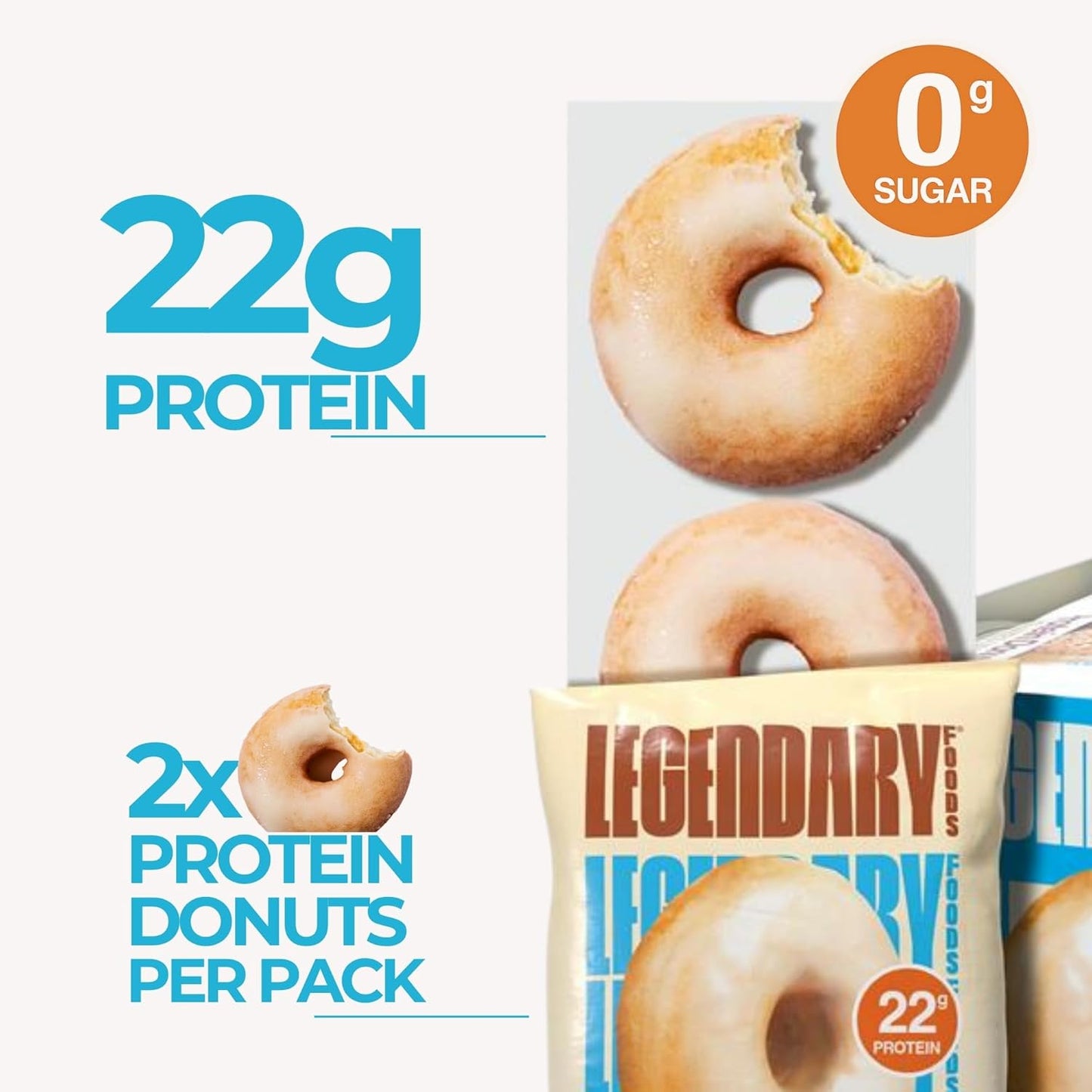 Legendary Foods Protein Donuts - 22g Protein, Glazed Vanilla, Zero Sugar Snack, Gluten Conscious, Low Carb, Keto Suitable, Diabetic and GLP-1 Diets - 8 Pack with Two Donuts per pack