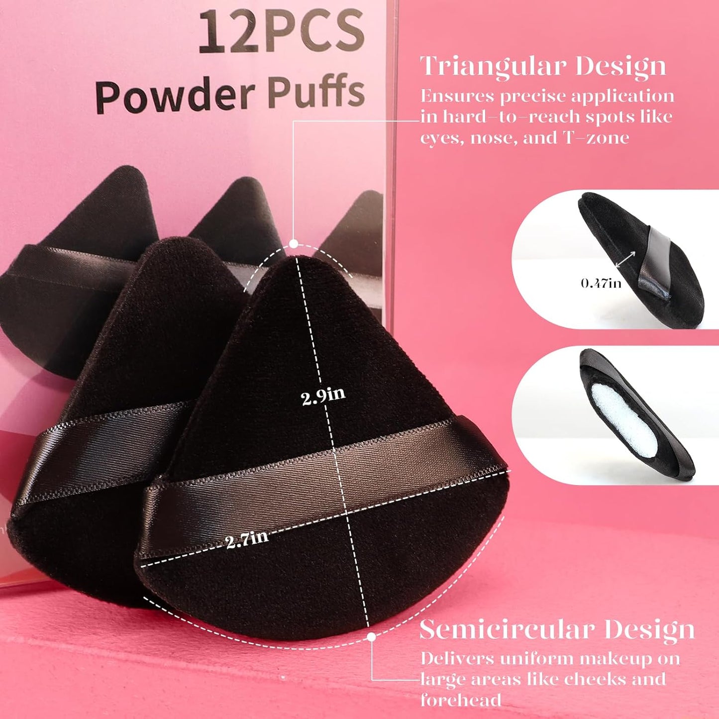 BEAKEY 12pcs Triangle Powder Puffs for Loose Powder & Foundation Makeup