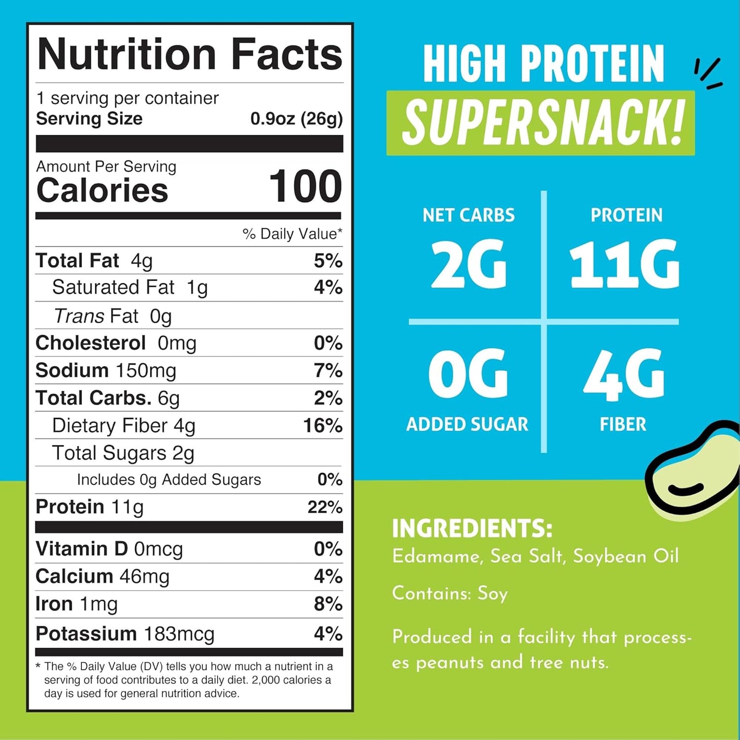 The Only Bean Crunchy Dry Roasted Edamame Snacks (Sea Salt), Healthy High Protein(11g) Keto Food, Low Carb Gluten Free Office Vegan Food 100 Calorie Snack Pack, 0.9oz 10 Pack
