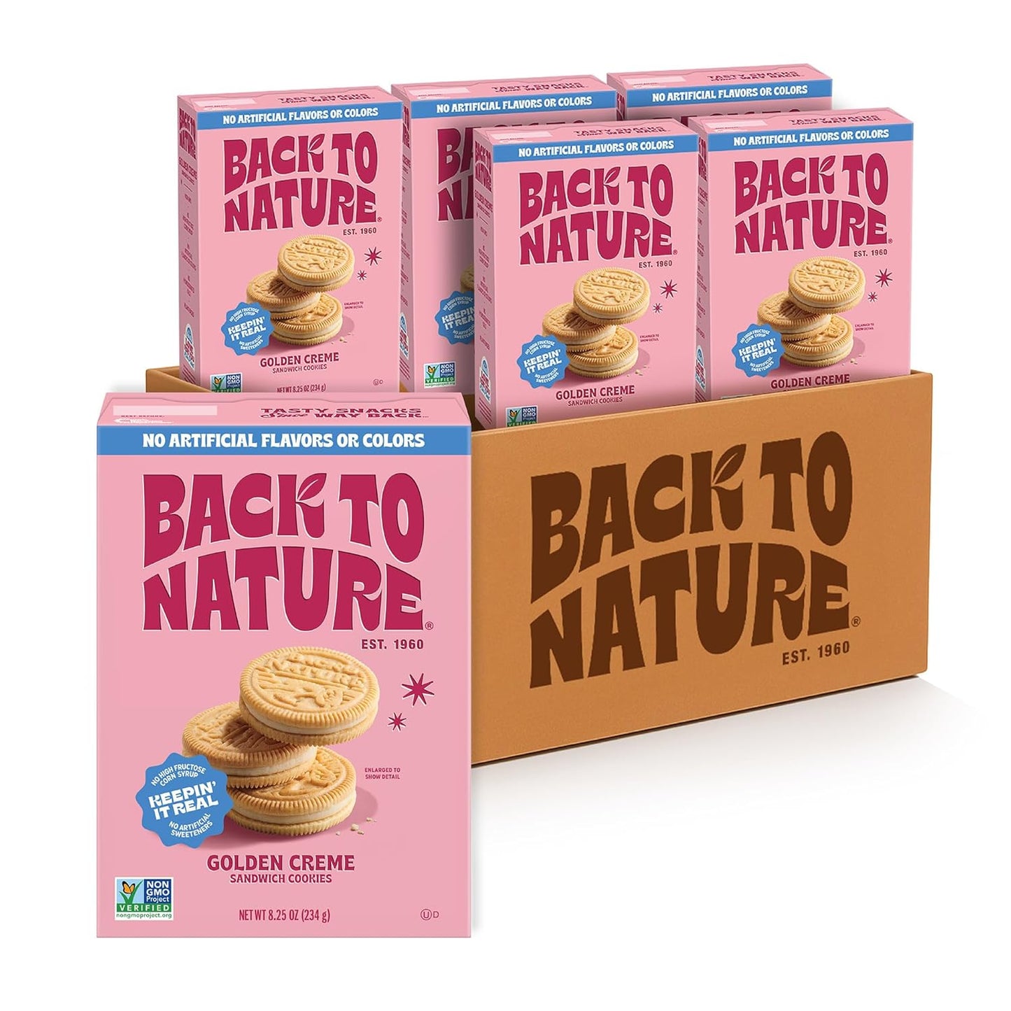 Back to Nature Golden Vanilla Creme Sandwich Cookies, Plant Based, Non-GMO, Plant-Based, Made with Wheat Flour, Snack Happy 8.25 oz Box