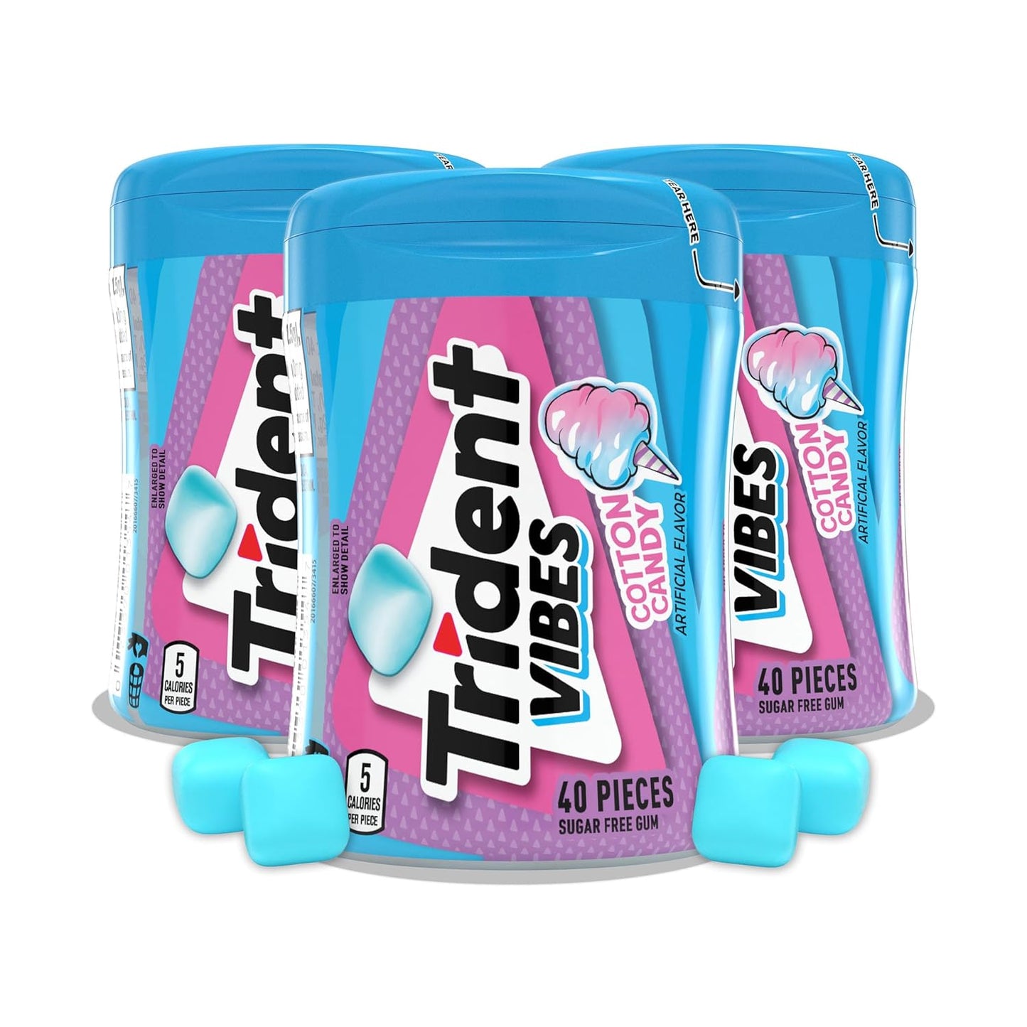 Trident Vibes Sugar-Free Chewing Gum, Cotton Candy Flavor, 40 Pieces