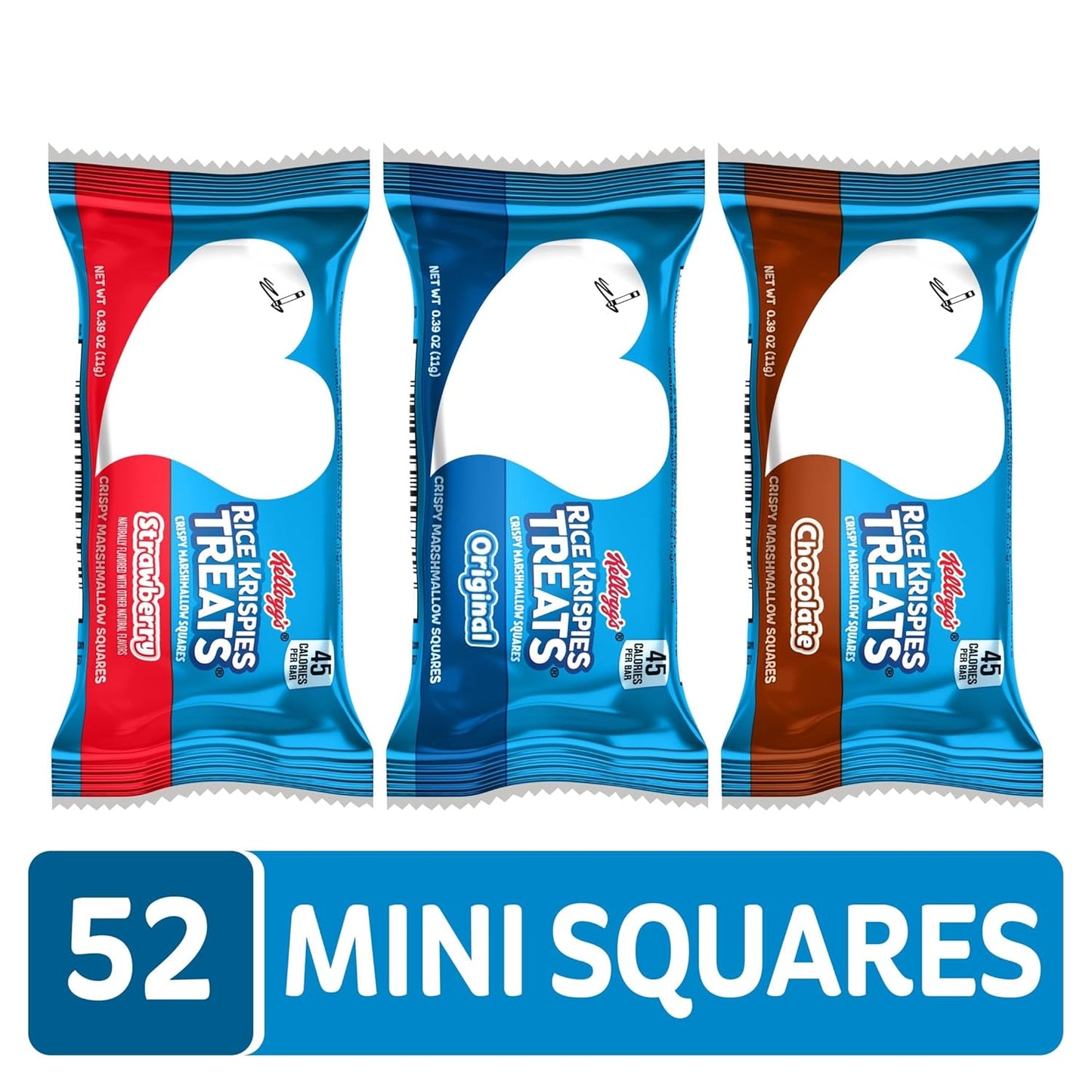 Rice Krispies Treats Mini Crispy Marshmallow Squares, Kids Snacks Box, Cereal Bars, Variety Pack (52 Bars)