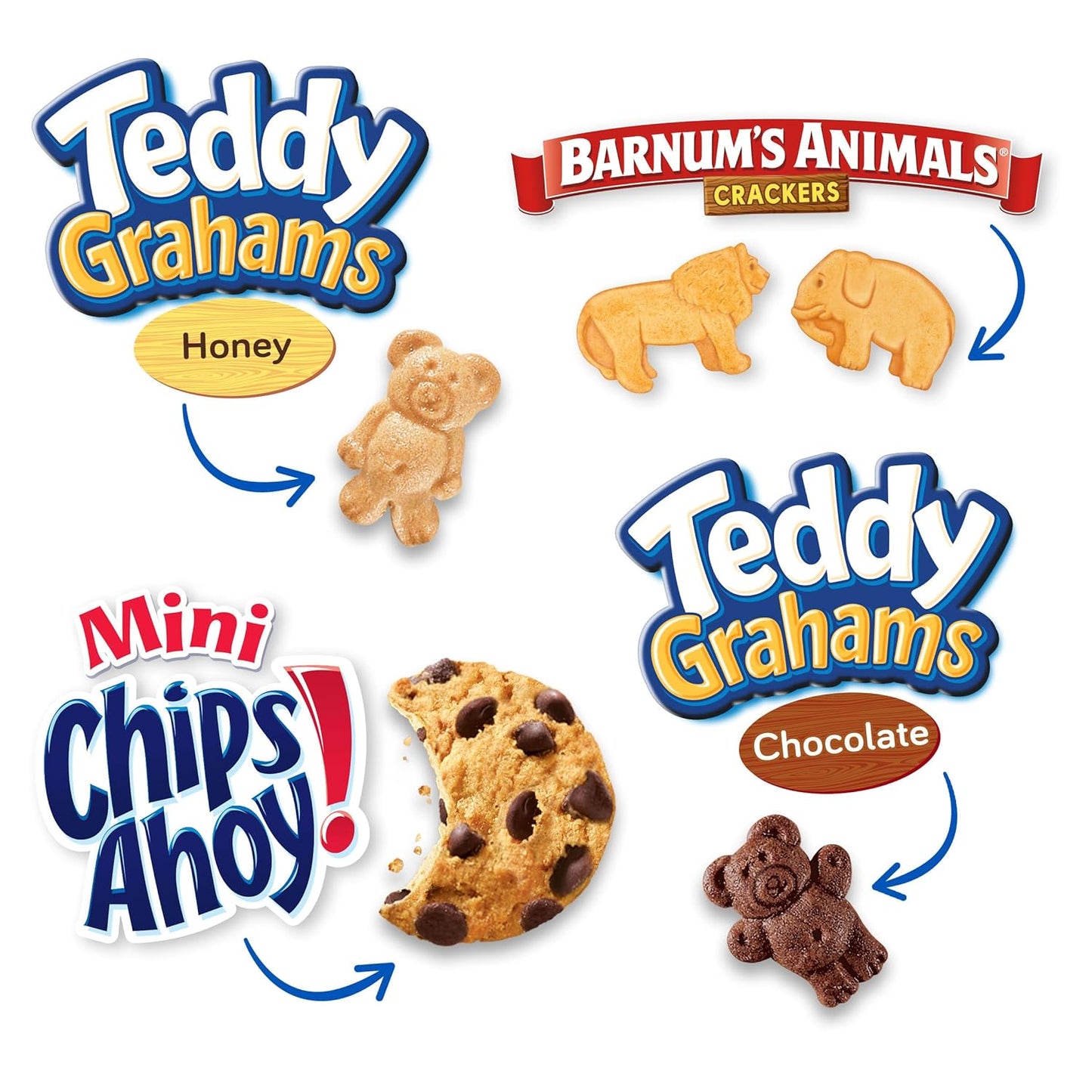 Nabisco Fun Shapes Variety Pack with Animal Crackers, Teddy Grahams and CHIPS AHOY! Cookies, 20 Snack Packs