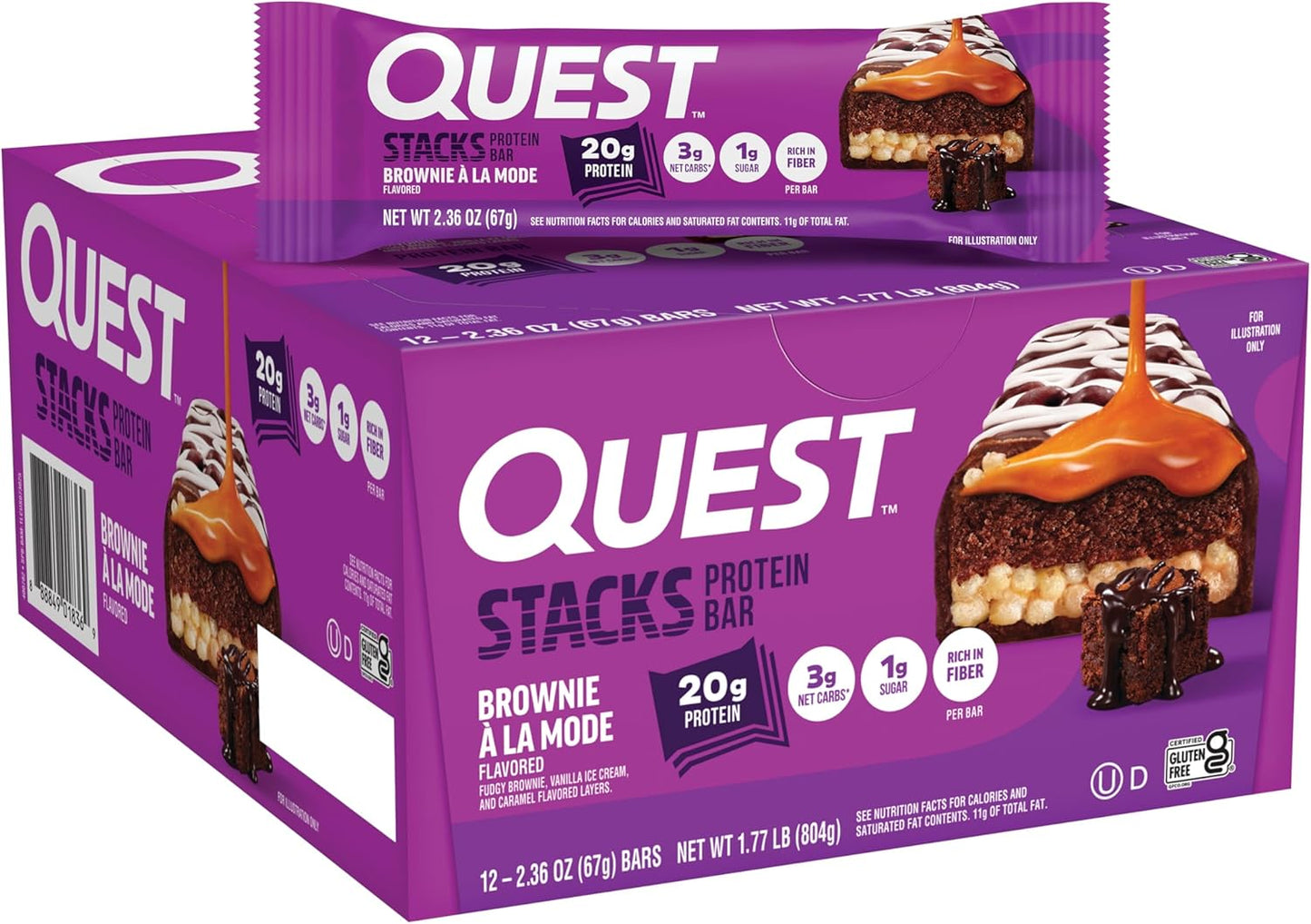 Quest Nutrition Stacks Protein Bars, Cinnamon Brown Sugar, 20g Protein, 2g Net Carbs, 1g Sugar, High Fiber, Low Sugar, Gluten Free, 4 Count