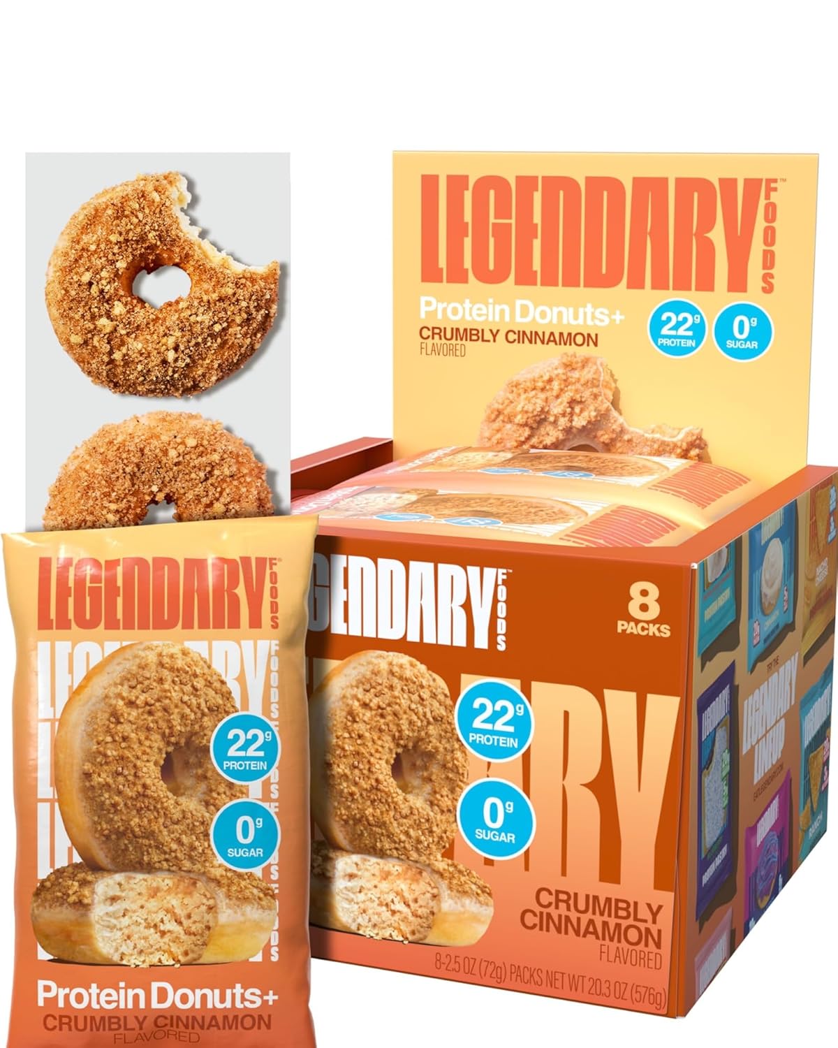 Legendary Foods Protein Donuts - 22g Protein, Glazed Vanilla, Zero Sugar Snack, Gluten Conscious, Low Carb, Keto Suitable, Diabetic and GLP-1 Diets - 8 Pack with Two Donuts per pack