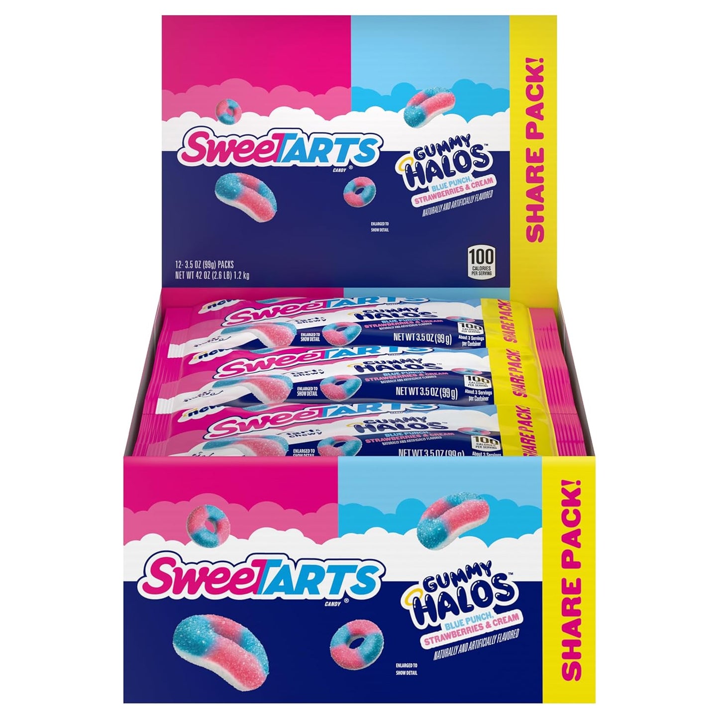SweeTARTS Halos, Candy, Blue Punch and Strawberries and Cream, Tart and Chewy, Soft and Fluffy, 11 oz