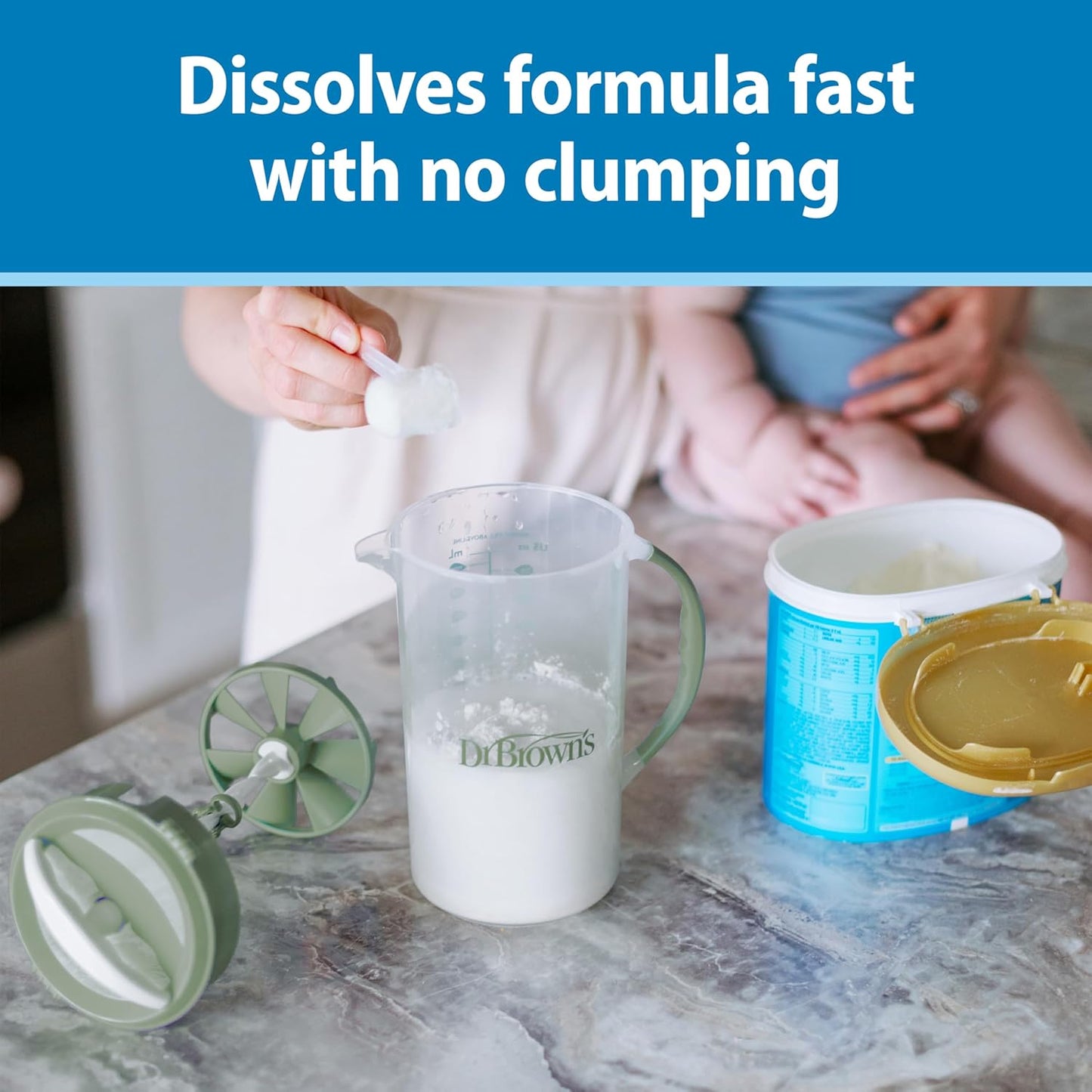 Dr. Brown's Baby Formula Mixing Pitcher with Adjustable Stopper, Locking Lid & No Drip Spout, Black, BPA Free, 36oz, 1 Pack