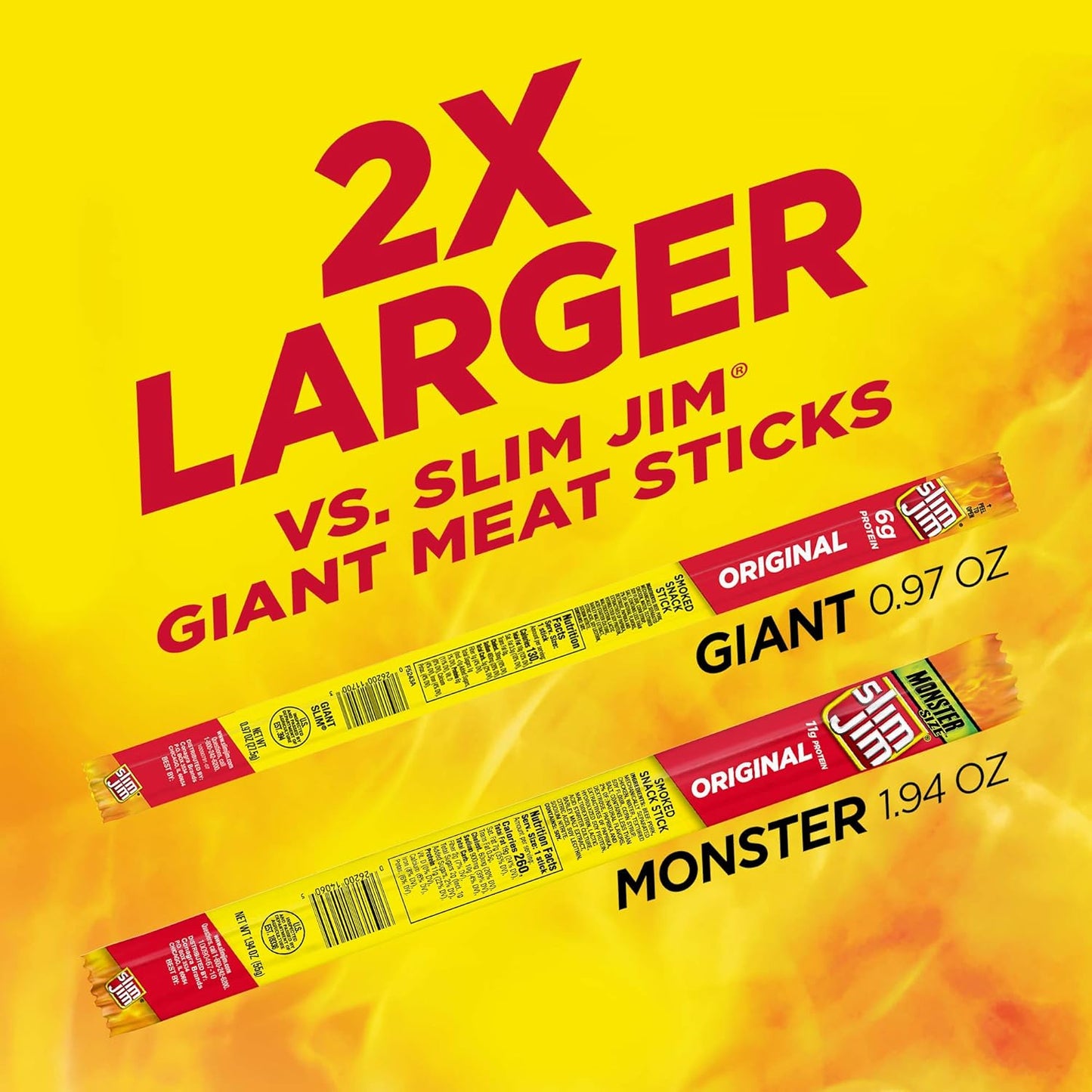 Slim Jim Monster Smoked Meat Sticks, Original Flavor, High Protein, 1.94 oz. (18 Count)