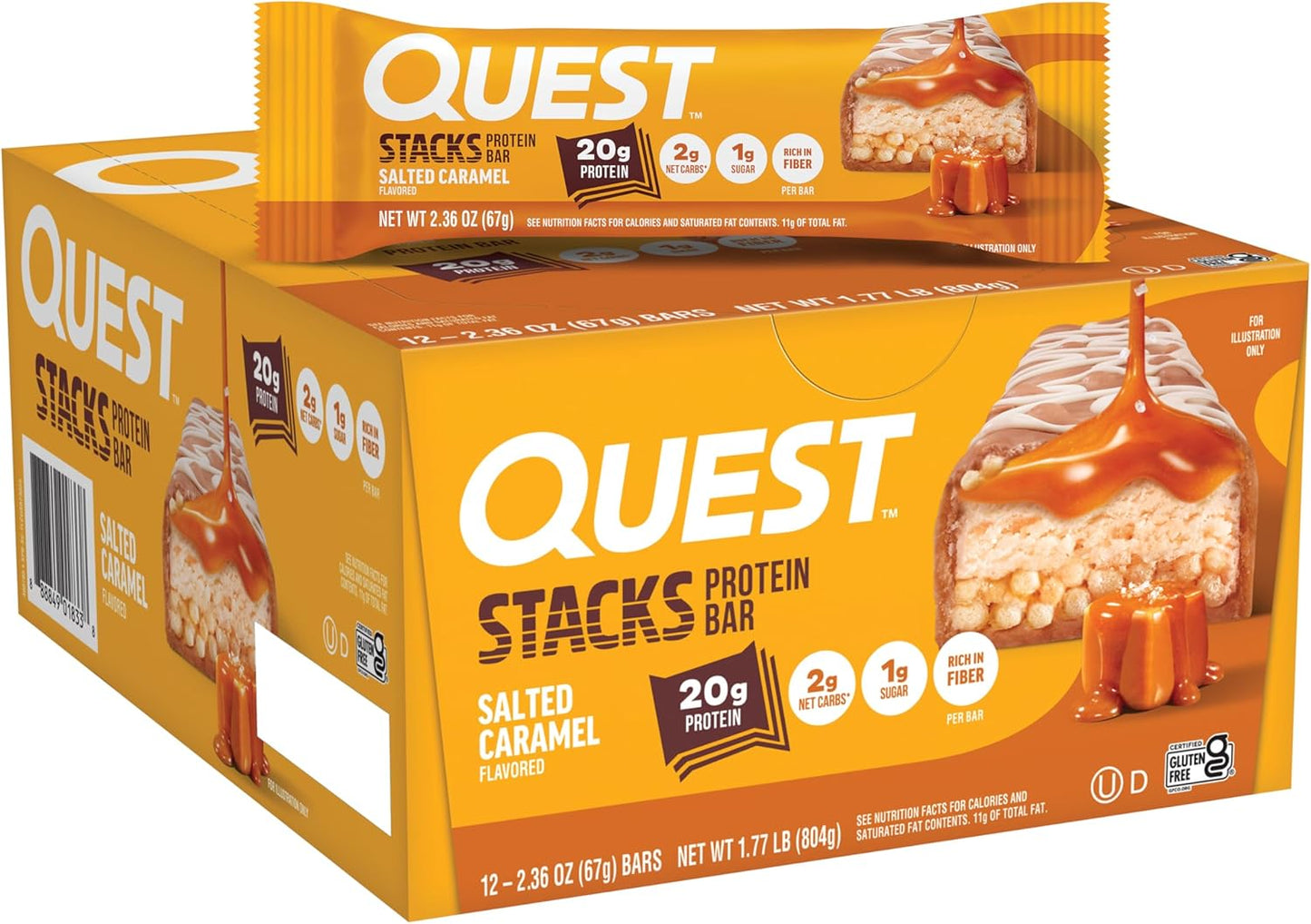 Quest Nutrition Stacks Protein Bars, Cinnamon Brown Sugar, 20g Protein, 2g Net Carbs, 1g Sugar, High Fiber, Low Sugar, Gluten Free, 4 Count