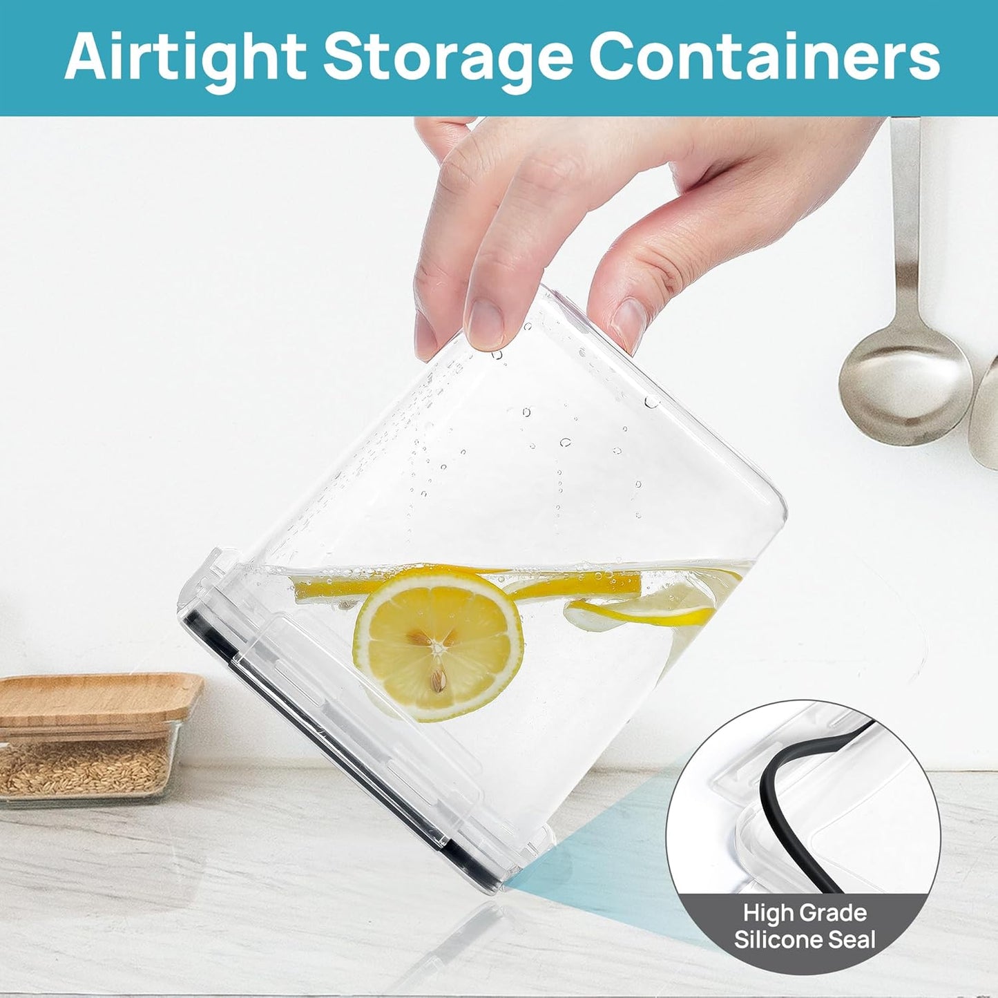 Airtight Food Storage Containers with Lids, Vtopmart 24 pcs Plastic Kitchen and Pantry Organization Canisters for Cereal, Dry Food, Flour and Sugar, BPA Free, Includes 24 Labels,Black