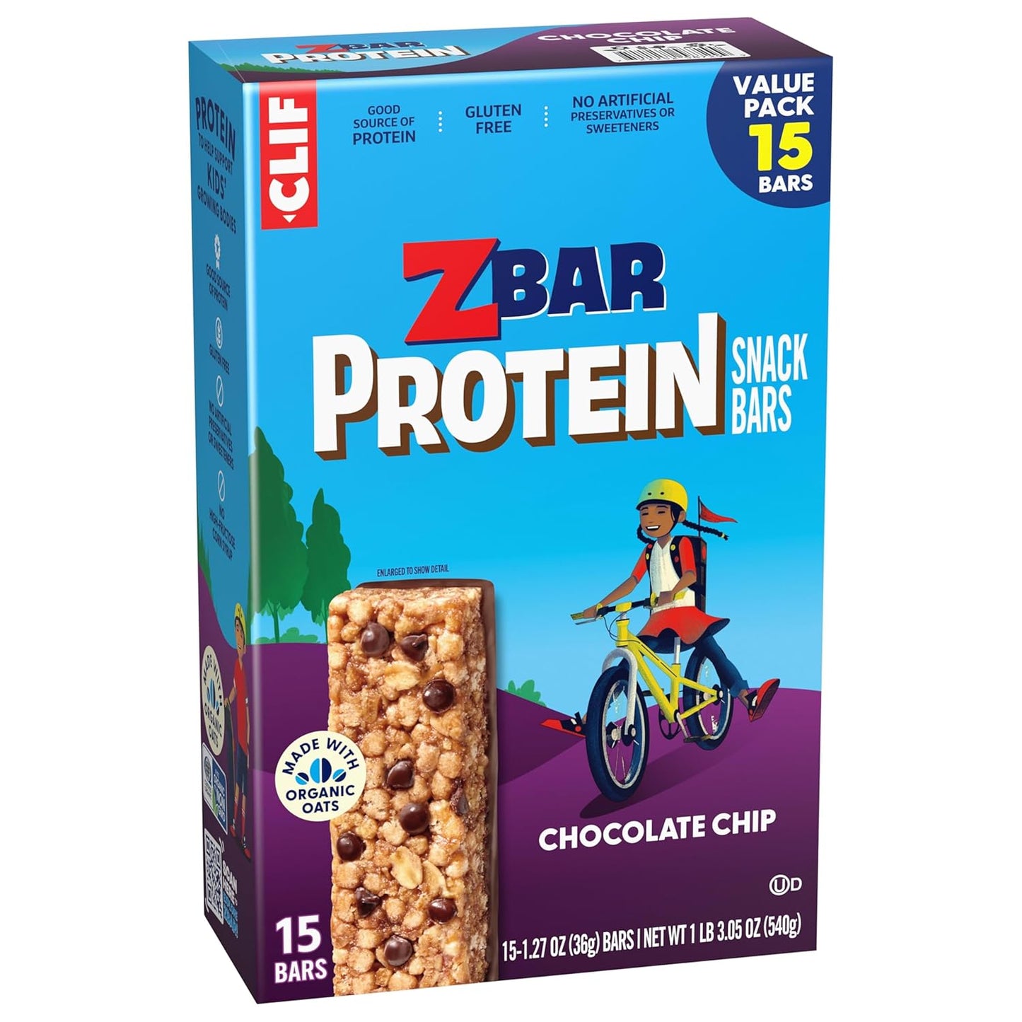 Zbar Protein Chocolate Chip Crispy Snack Bars 15 Pack Non-GMO Gluten Free 5g Protein