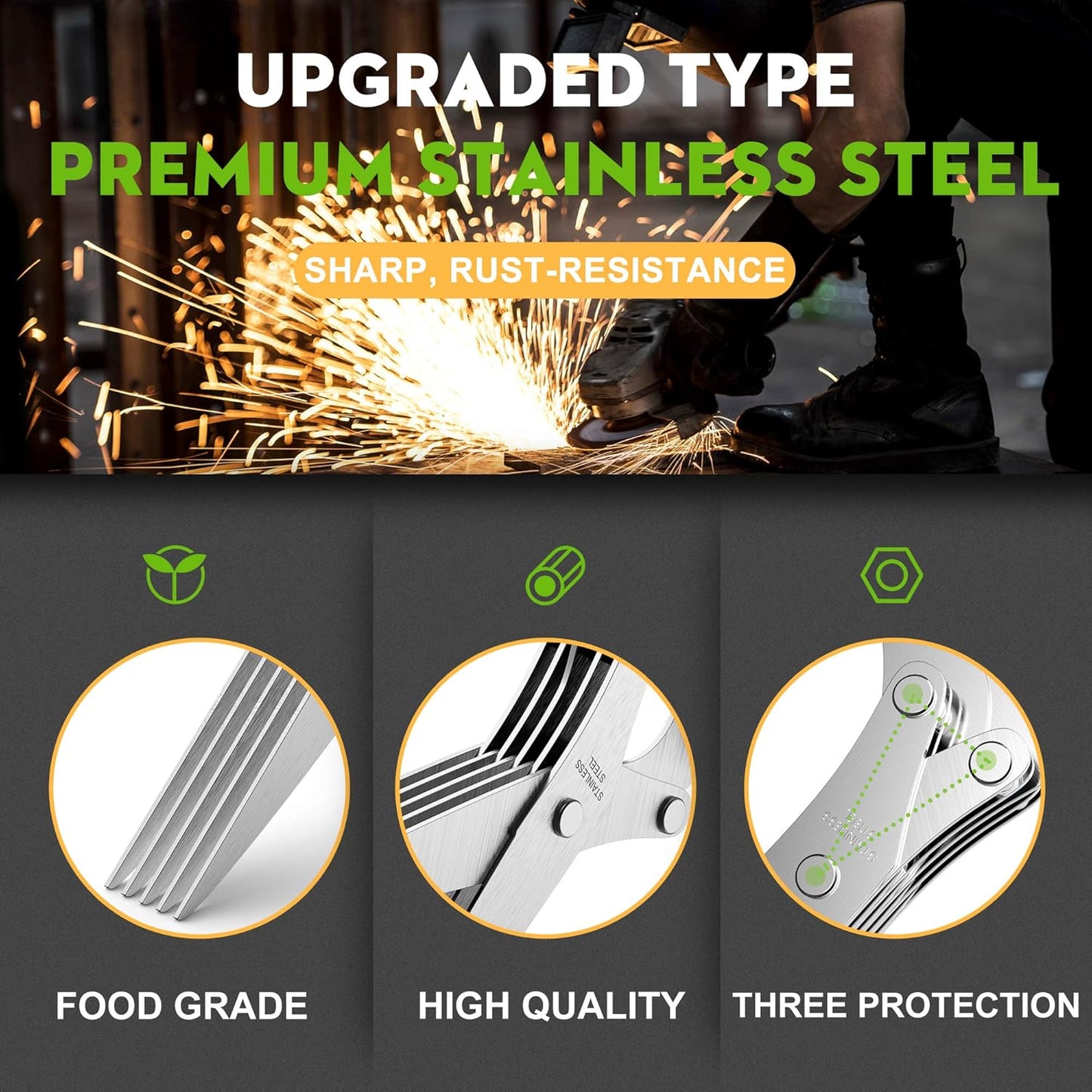 Herb Scissors Set - Updated 2025 Cool Kitchen Gadgets for Cutting Fresh Garden Herbs - Herb Cutter Shears with 5 Blades and Cover, Sharp and Anti-rust Stainless Steel, Dishwasher Safe (Green-White)