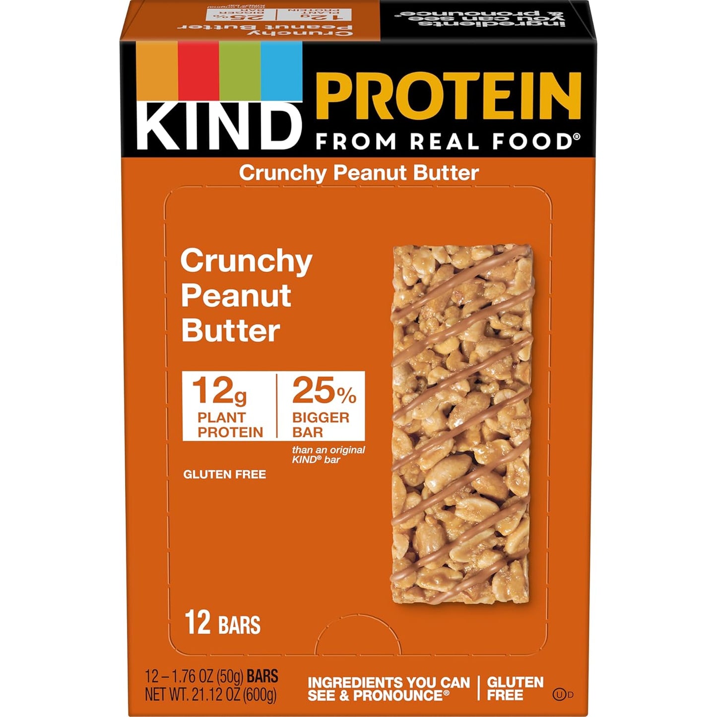 KIND Protein Bars, Crunchy Peanut Butter, Gluten Free, Healthy Snacks, 12g Protein, 12 Count