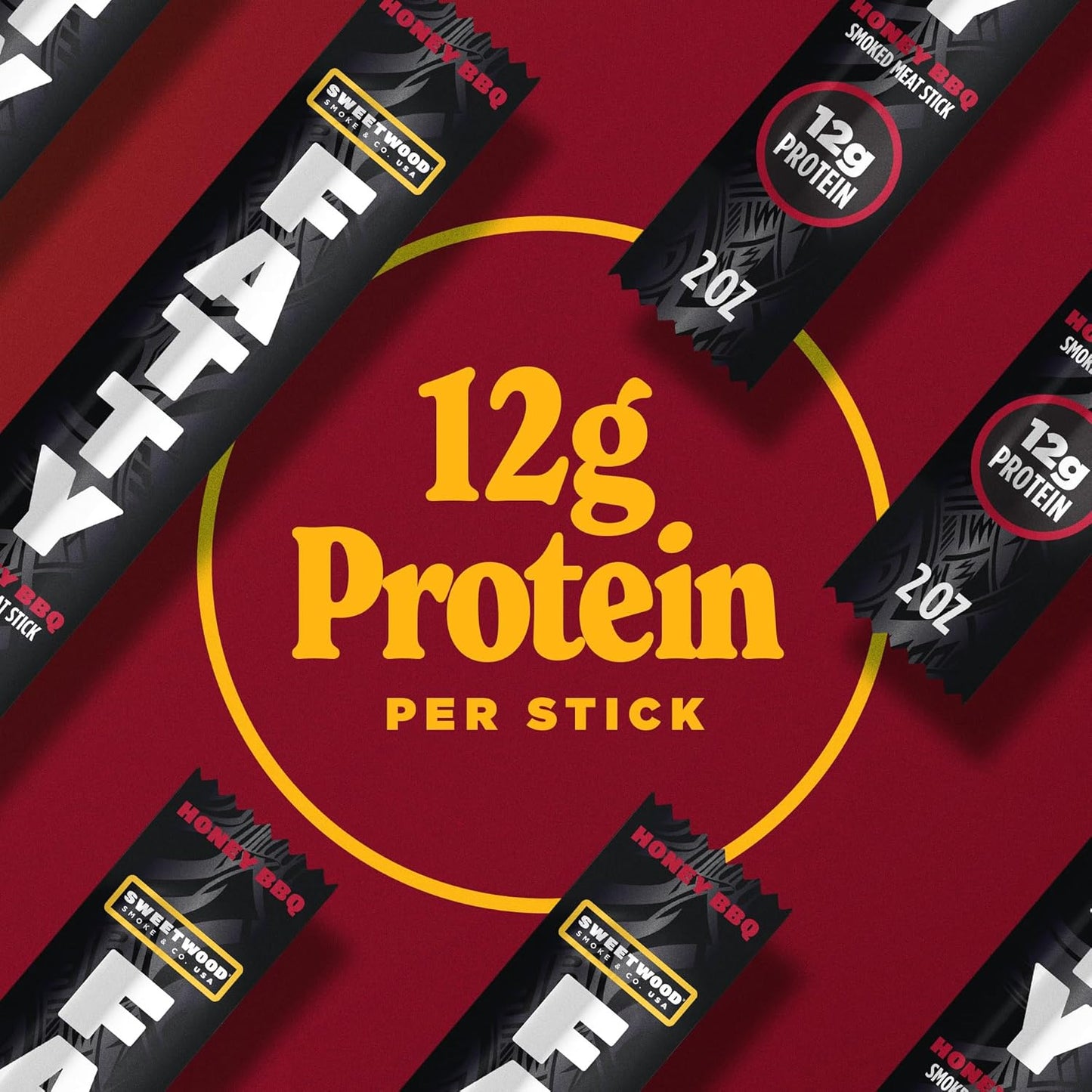 FATTY Meat Sticks, Made with Grass Fed Beef, Pork Raised Without Antibiotics, 12g Protein Per Stick, Honey BBQ, 2 oz. (Pack of 5)