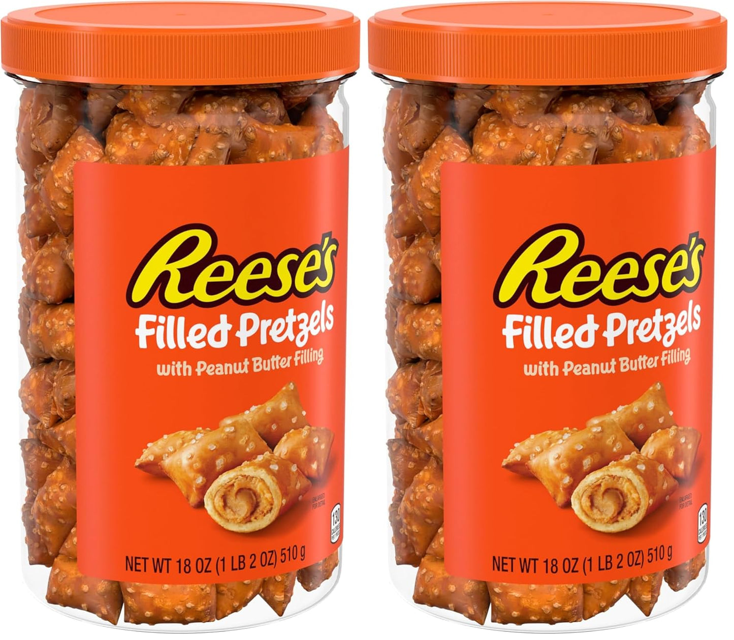 Reese's Filled Pretzels, Peanut Butter and Strawberry Flavored Pretzel Nuggets, Crunchy, Ready to Eat, Sweet and Salty Snack, 18 oz Cannister