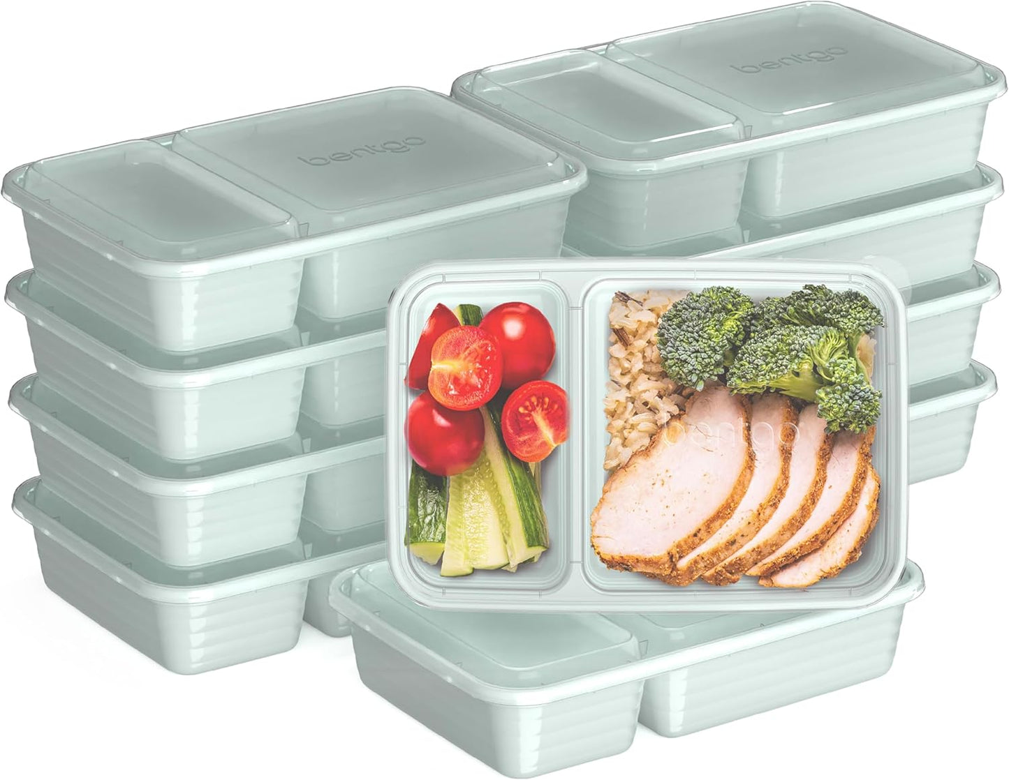Bentgo Prep - 20-Piece 2-Compartment Reusable Meal Prep Containers with Lids, PFAS & BPA Free Materials, Durable, Microwave, Freezer, & Dishwasher Safe To Go Food Storage (Silver)