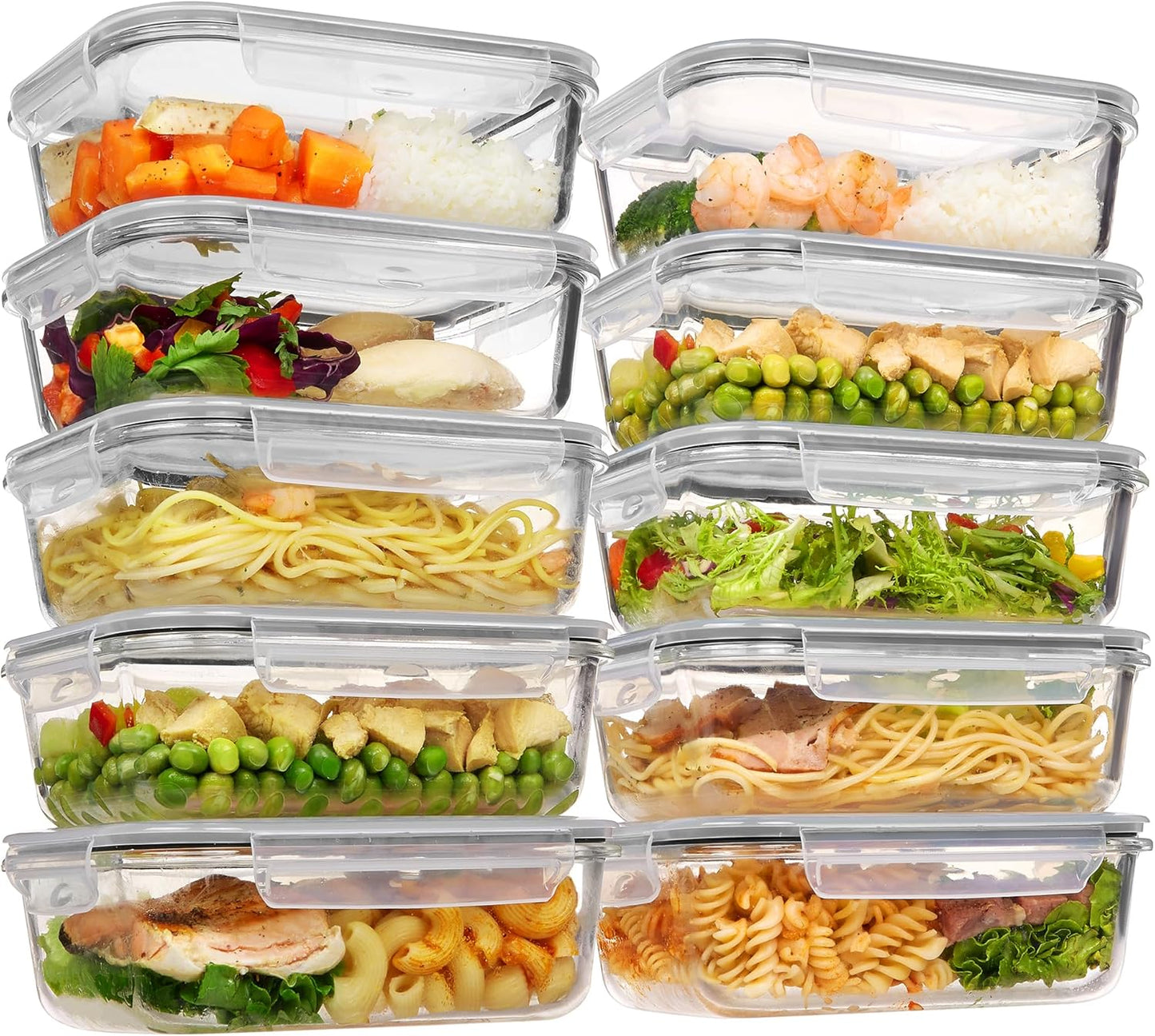 Vtopmart 5Pack 22oz Glass Storage Containers with Lids, Glass Meal Prep Food Container Sets with Snap Airtight Lids for Microwave, Oven, Freezer and Dishwasher, Grey