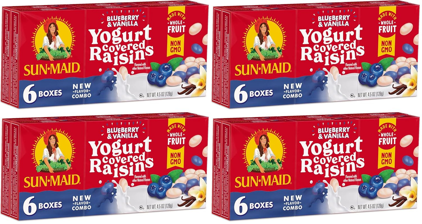 Sun-Maid Vanilla Yogurt Coated Raisins - (6 Pack) 1 oz Snack-Size Box - Yogurt Covered Dried Fruit for Lunches and Back To School Snacks