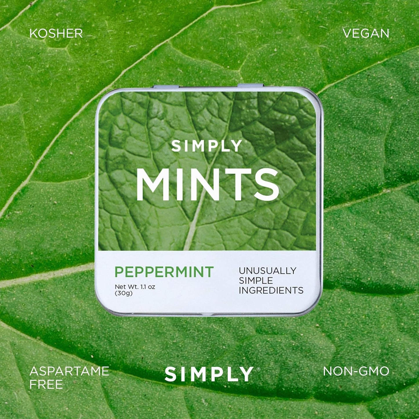 Simply Mints Natural Peppermint Breath Mints, 6 pack with 180 pieces, made with real peppermint oil and no artificial ingredients