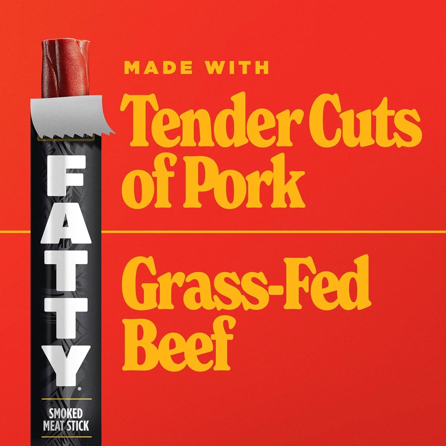 FATTY Meat Sticks, Made with Grass Fed Beef, Pork Raised Without Antibiotics, 13g Protein Per Stick, Original, 2 oz. (Pack of 5)