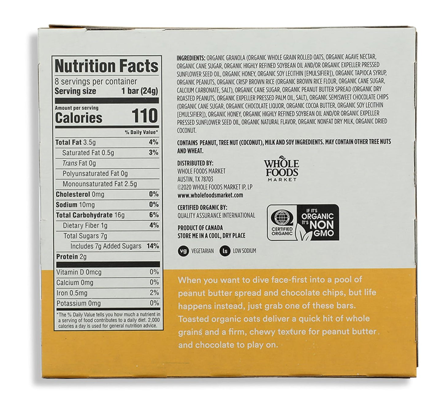 365 by Whole Foods Market, Organic Chocolate Chip Peanut Butter Granola Bar, 8 Count