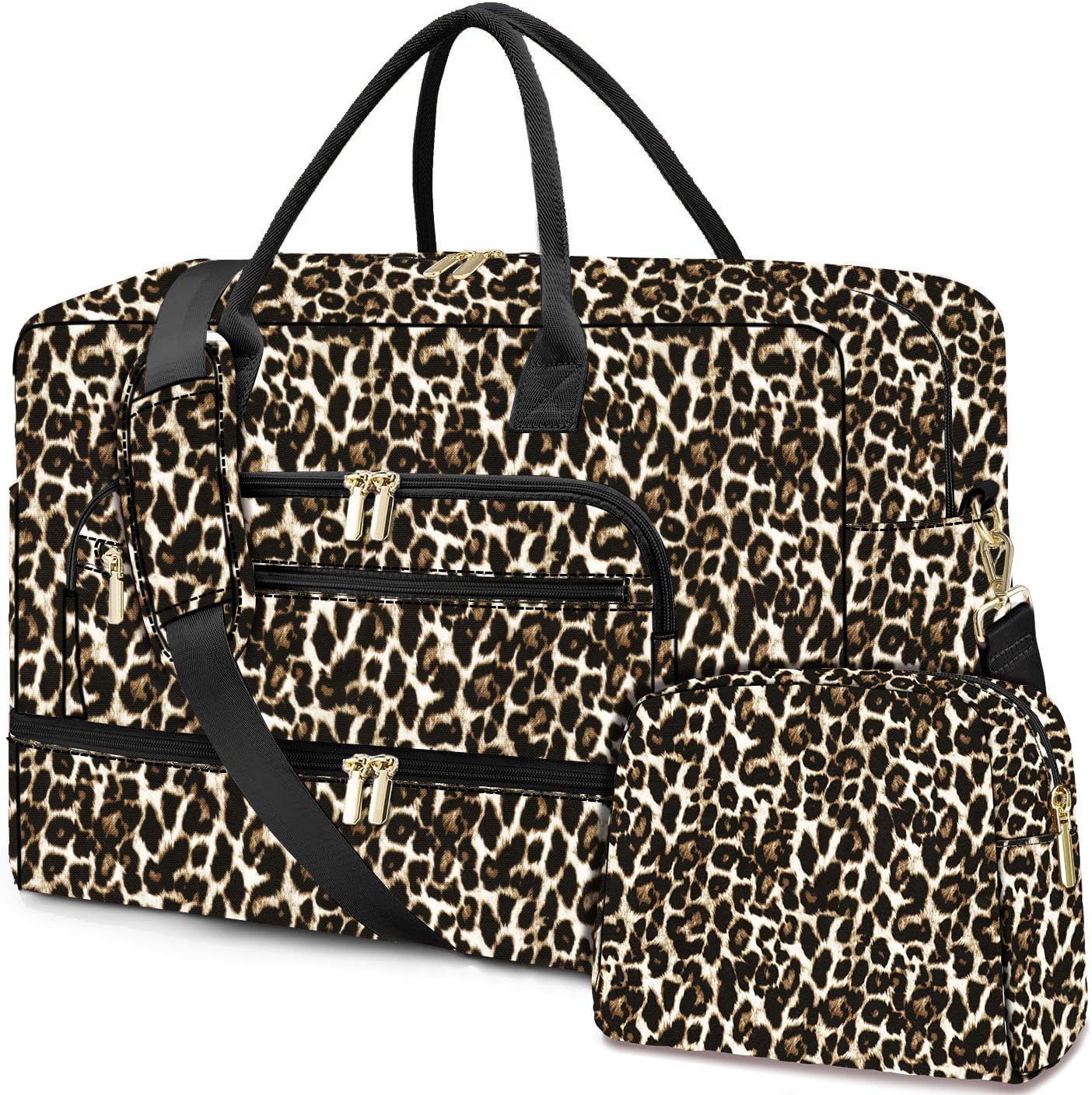 LUOCIP Large Women Travel Duffle Bag, Carry on Bag with Wet Toiletry Pocket for Overnight, Weekend, Yoga, Gym, Business Trips, Sport and Hospital, Black