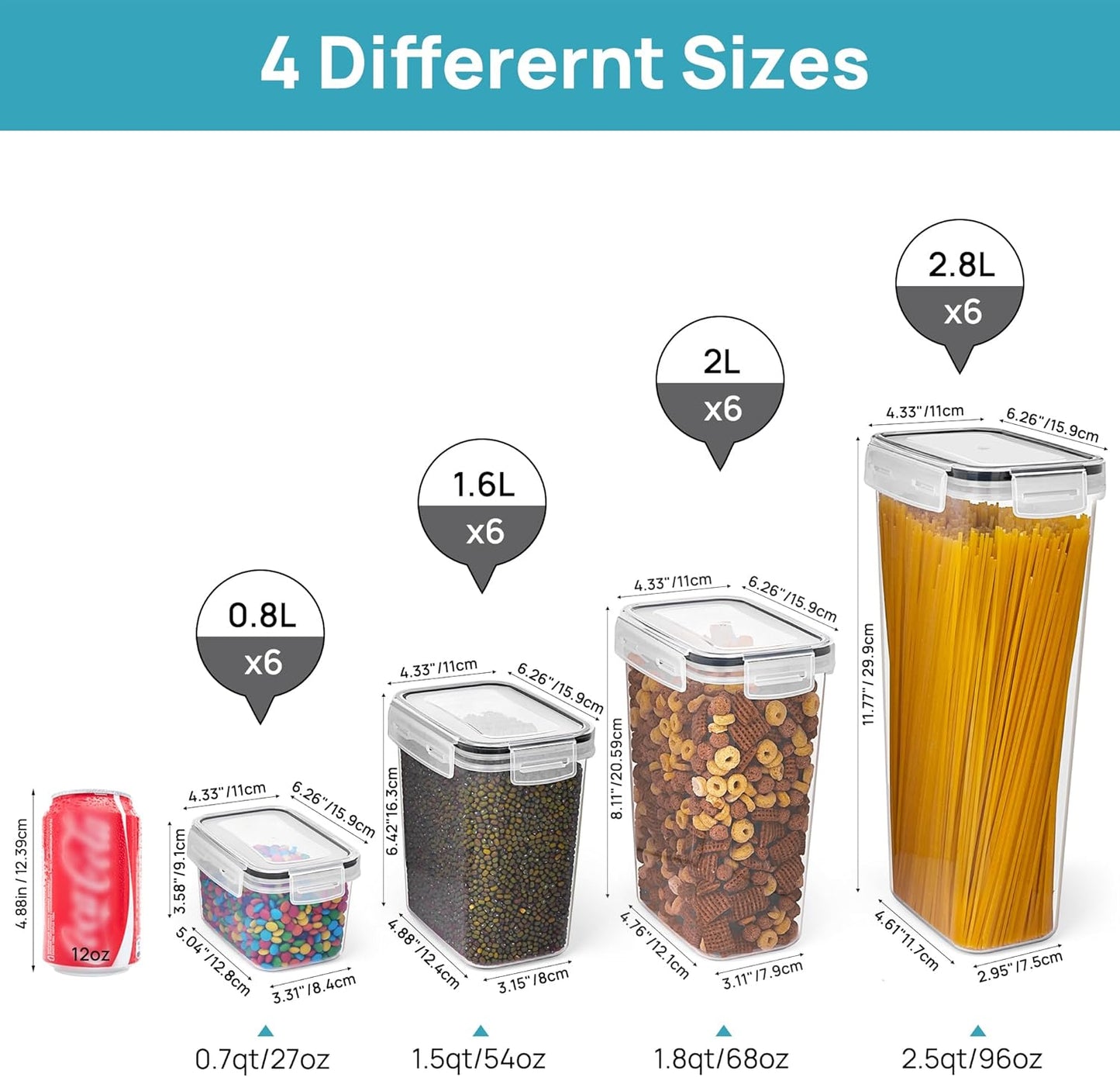 Airtight Food Storage Containers with Lids, Vtopmart 24 pcs Plastic Kitchen and Pantry Organization Canisters for Cereal, Dry Food, Flour and Sugar, BPA Free, Includes 24 Labels,Black