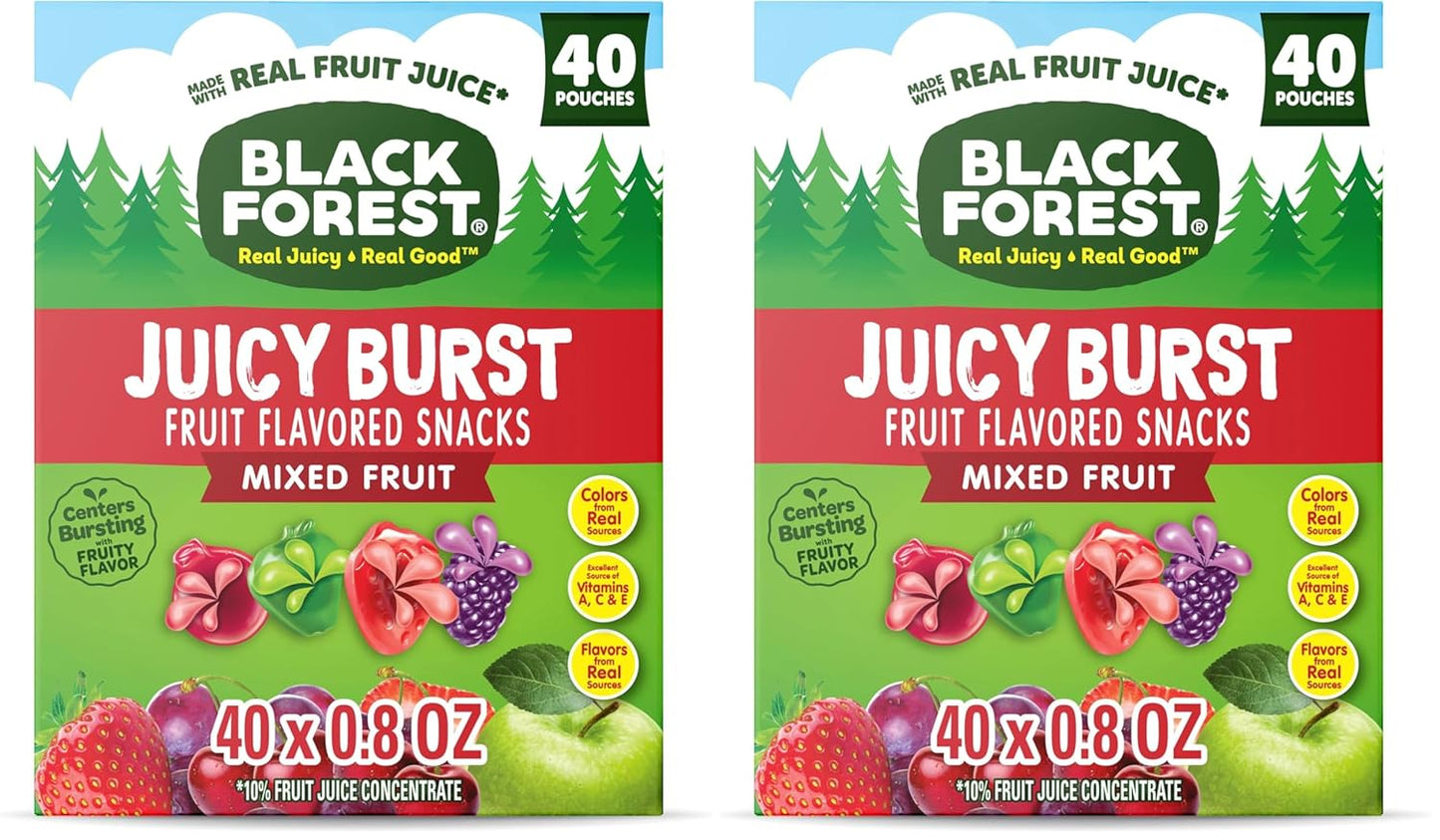 Black Forest, Juicy Burst, Fruit Flavored Snacks, Mixed Fruit Flavors, A Juicy Burst of Natural Flavors, Made with Real Fruit Juice, 0.8 oz 40 ct