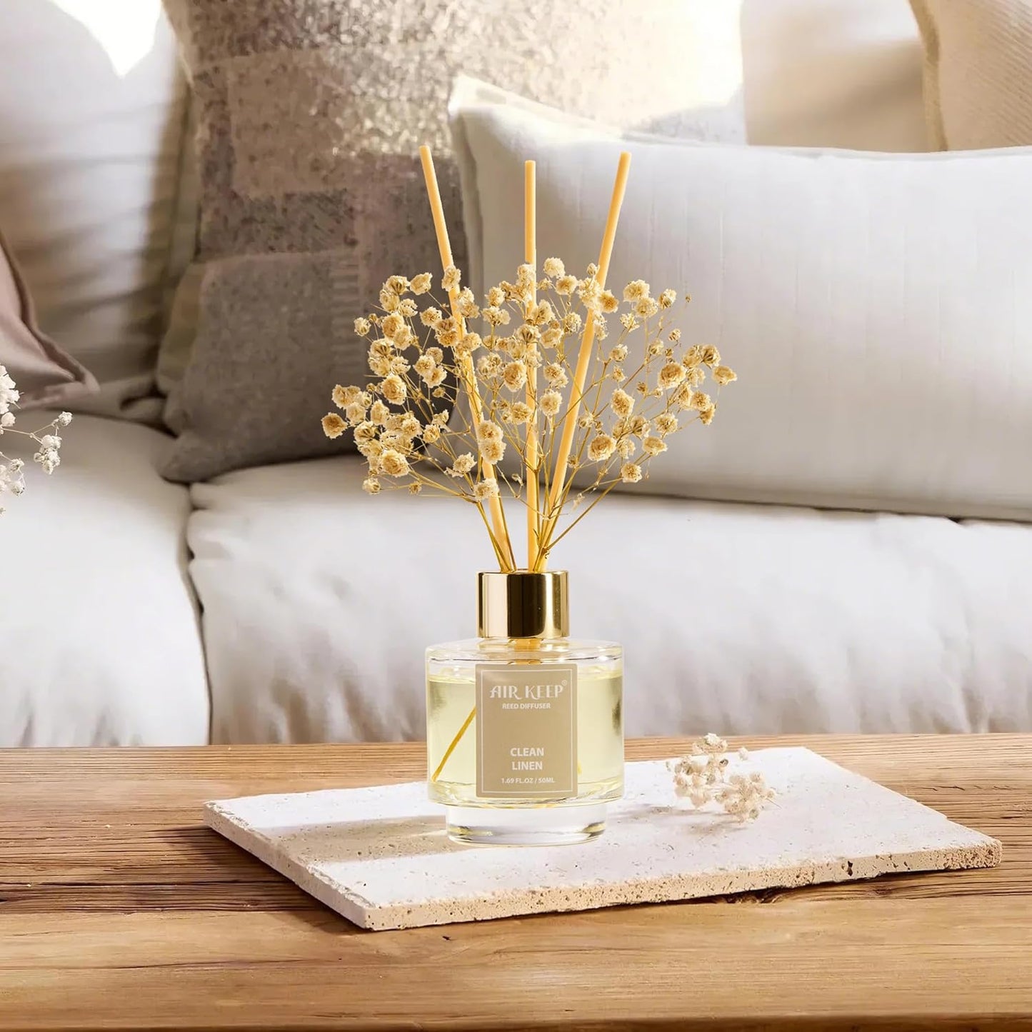 Airkeep Reed Diffuser Set of 3,Clean Linen Ocean Mist&Sea Salt Lavender Eucalyptus Oil Reed Diffusers for Bedroom Living Room Office Aromatherapy Oil Reed Diffuser for Gift 50ml x 3