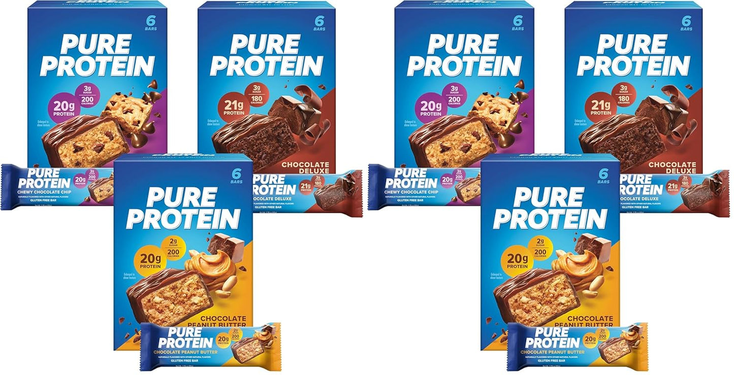 Pure Protein Bars, High Protein, Nutritious Snacks to Support Energy, Low Sugar, Gluten Free, Variety Pack, 1.76oz, 18 Pack