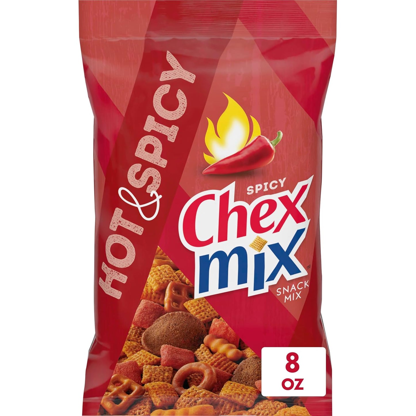 Chex Mix Hot and Spicy Snack Mix, Savory Snack Bag, Family Size, 13.5 oz