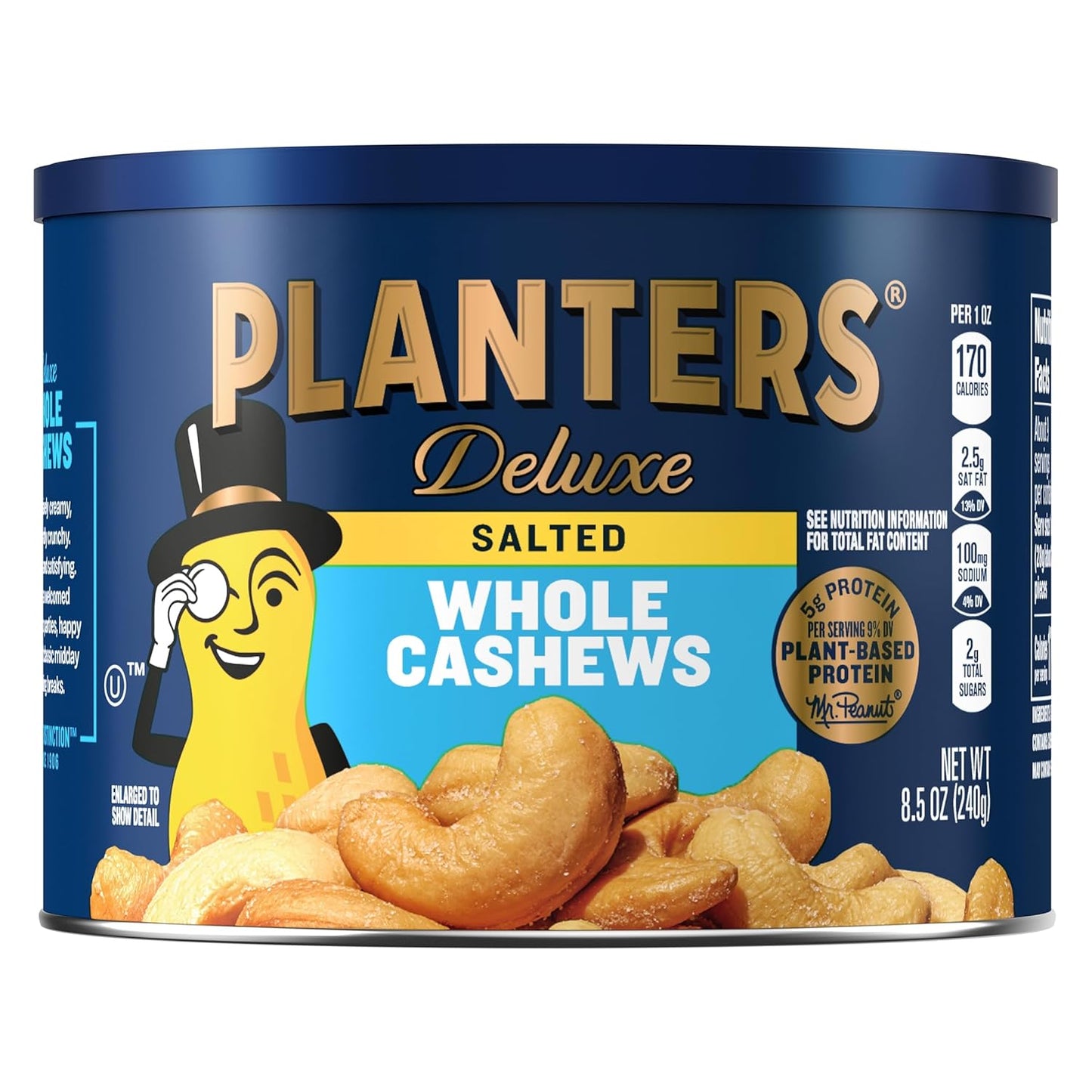 PLANTERS Deluxe Lightly Salted Cashews, Party Snacks, Plant-Based Protein, Quick Snack for Adults, After School Snack, Flavored with Sea Salt, Kosher, 1lb 2.25oz