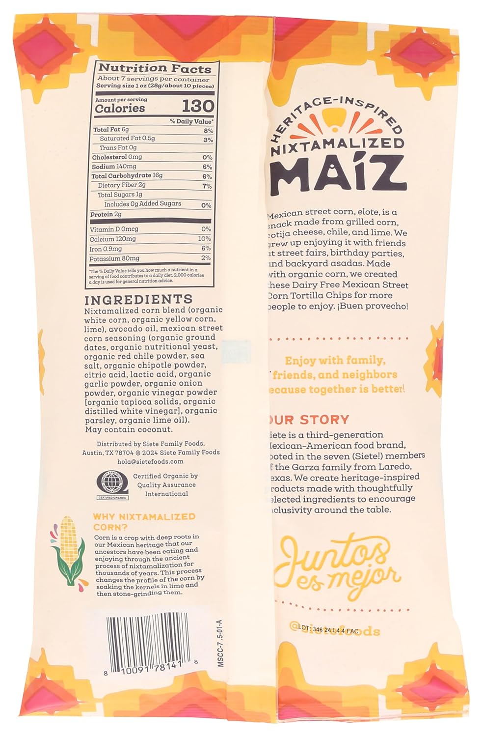 Siete Family Foods Mexican Street Corn Maiz Tortilla Chips, 7.5 OZ