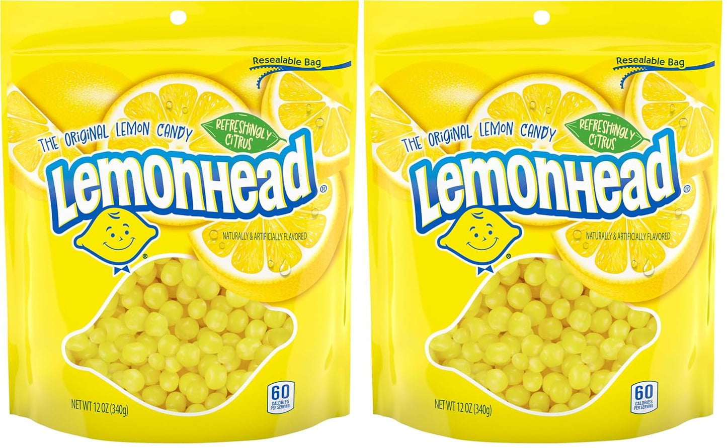 Lemonhead Hard Lemon Candy, Refreshingly Citrus, Resealable Bag, 12 oz